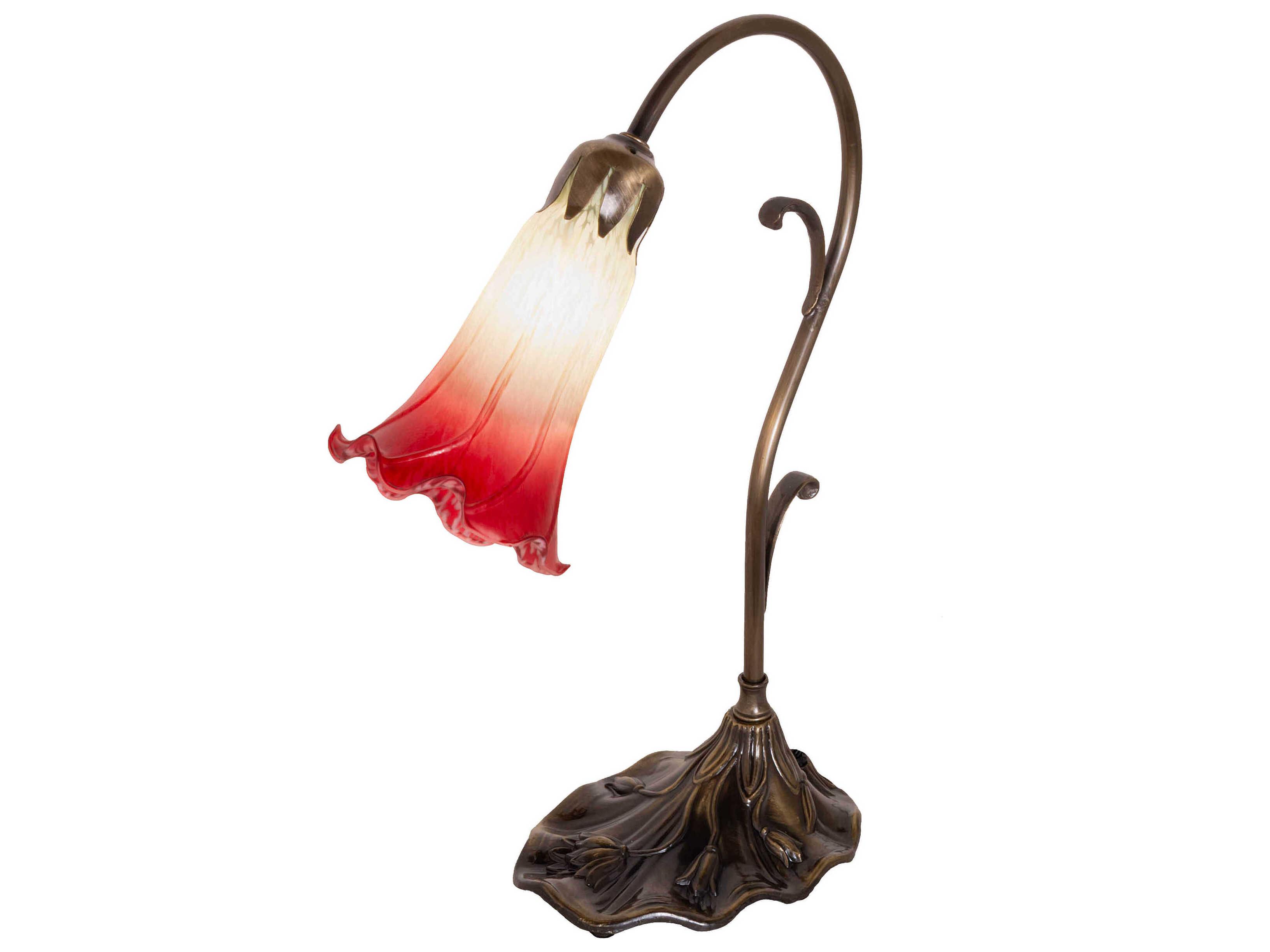 Meyda Pond Lily Antique Brass Glass Table Lamp with Seafoam Cranberry Shade