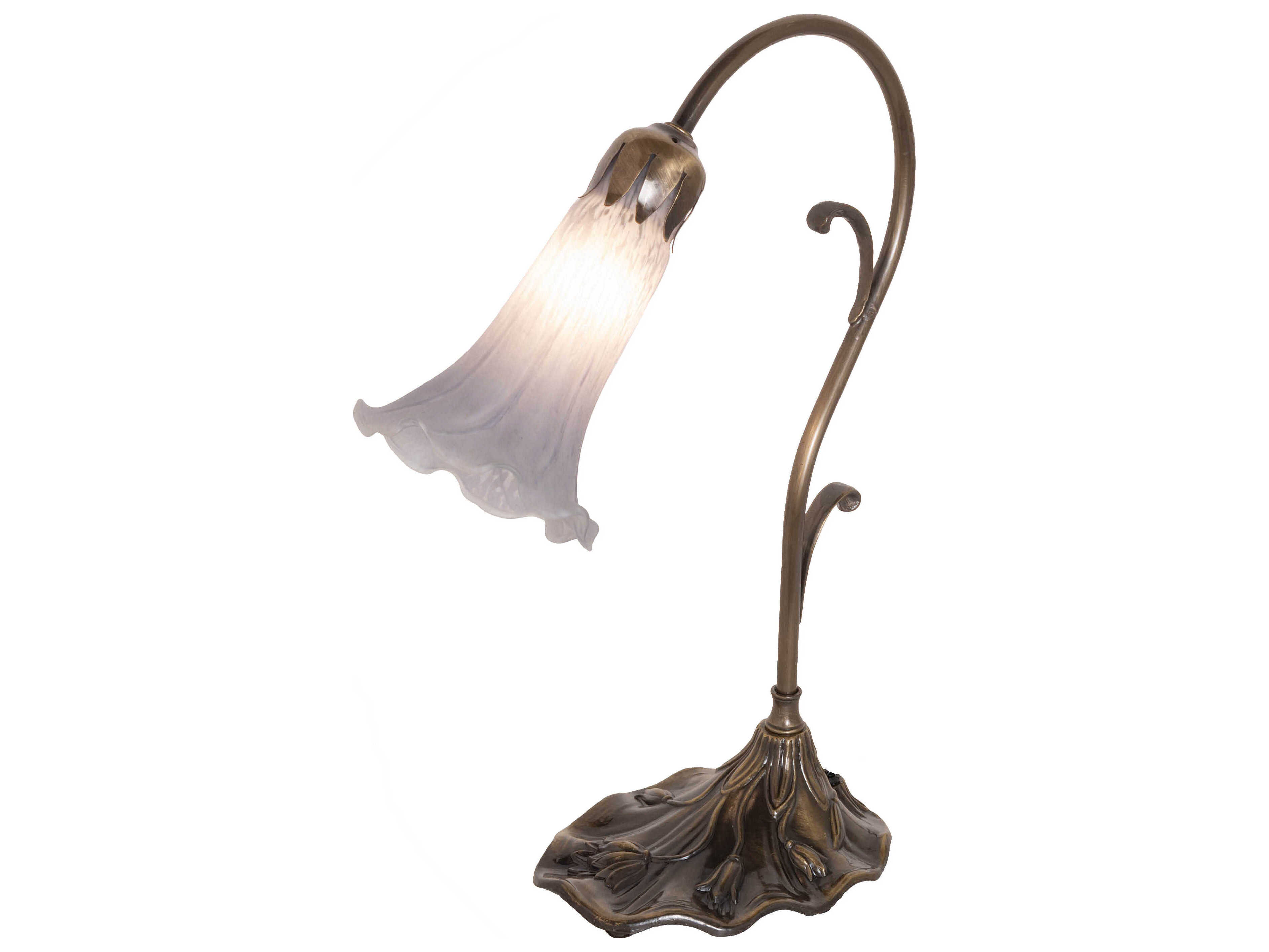 Meyda Pond Lily Antique Brass Glass Table Lamp with Grey Shade