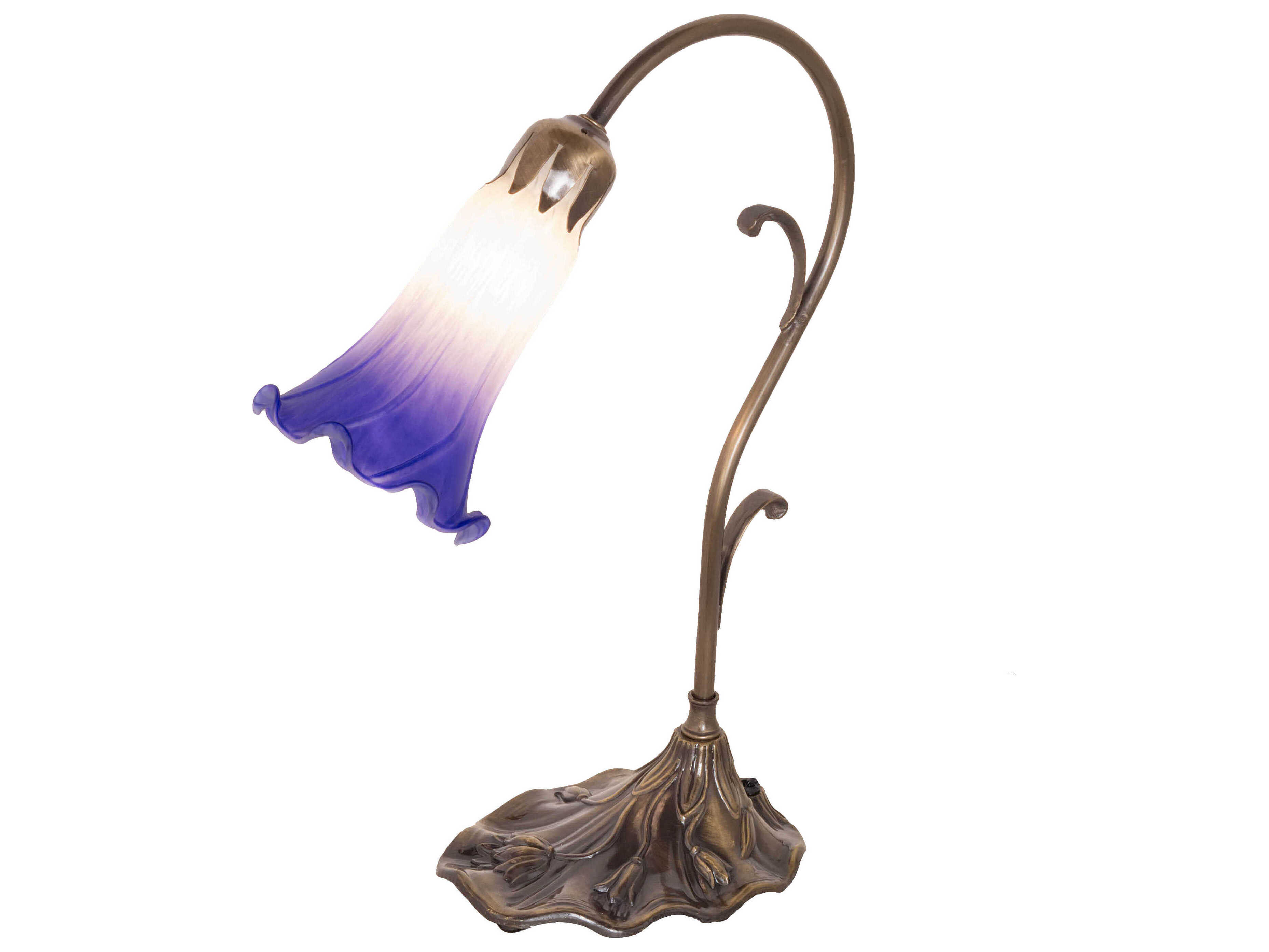Meyda Pond Lily Antique Brass Glass Tiffany Table Lamp with Blue Shade