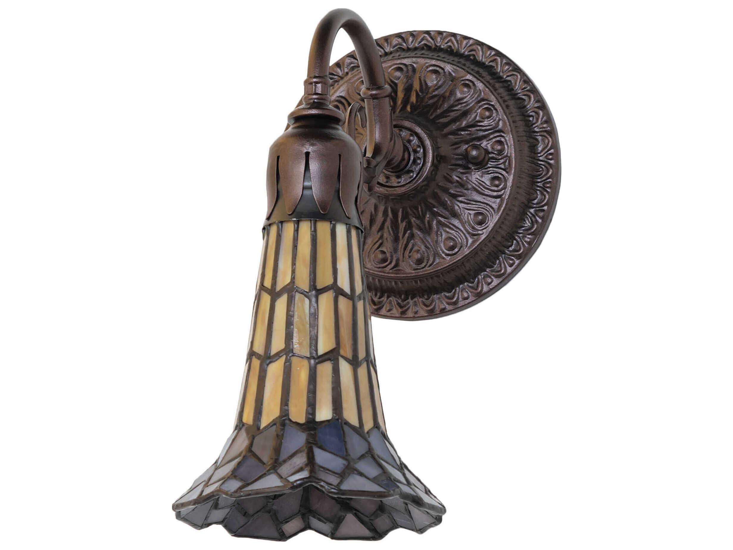 Meyda Stained Glass Pond Lily 1-Light Mahogany Bronze Tiffany Wall Sconce