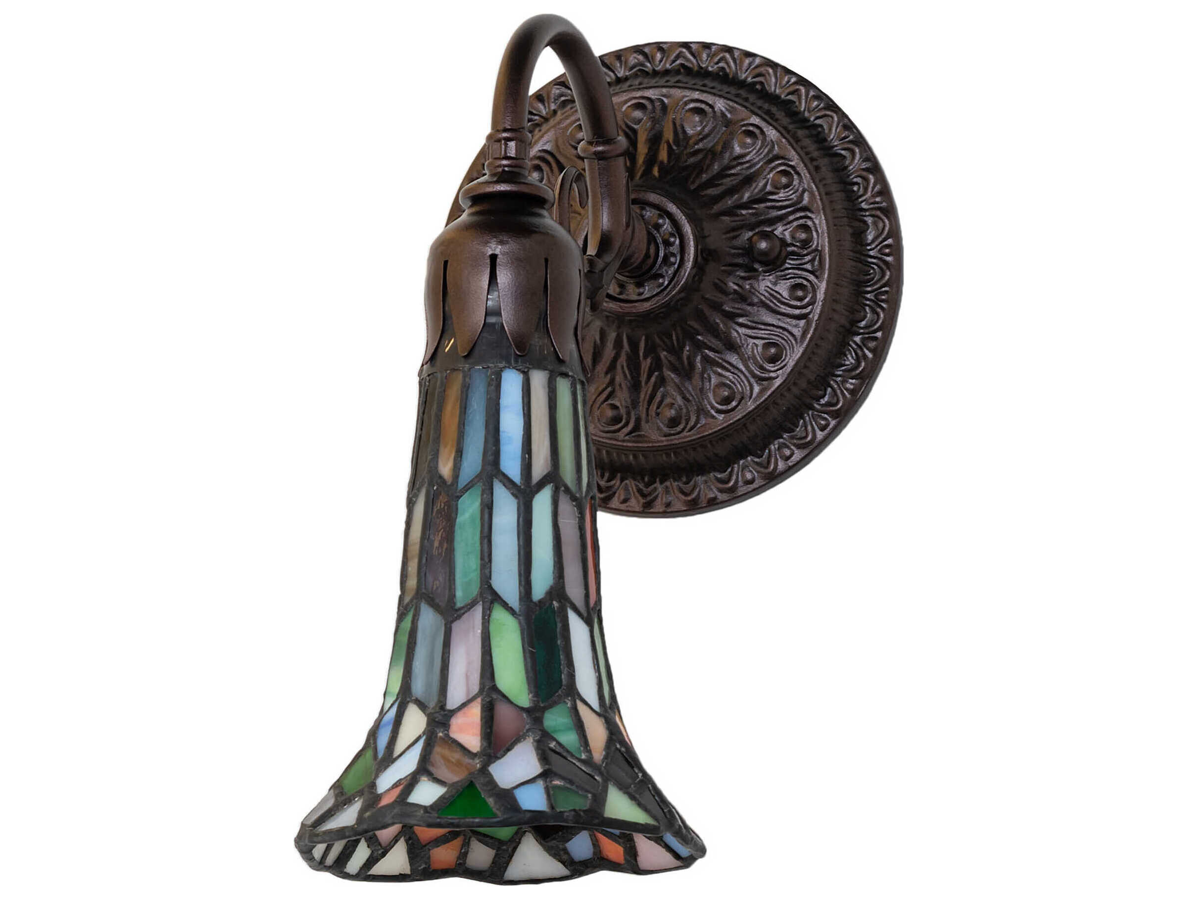 Meyda Stained Glass Pond Lily 1-Light Mahogany Bronze Tiffany Wall Sconce