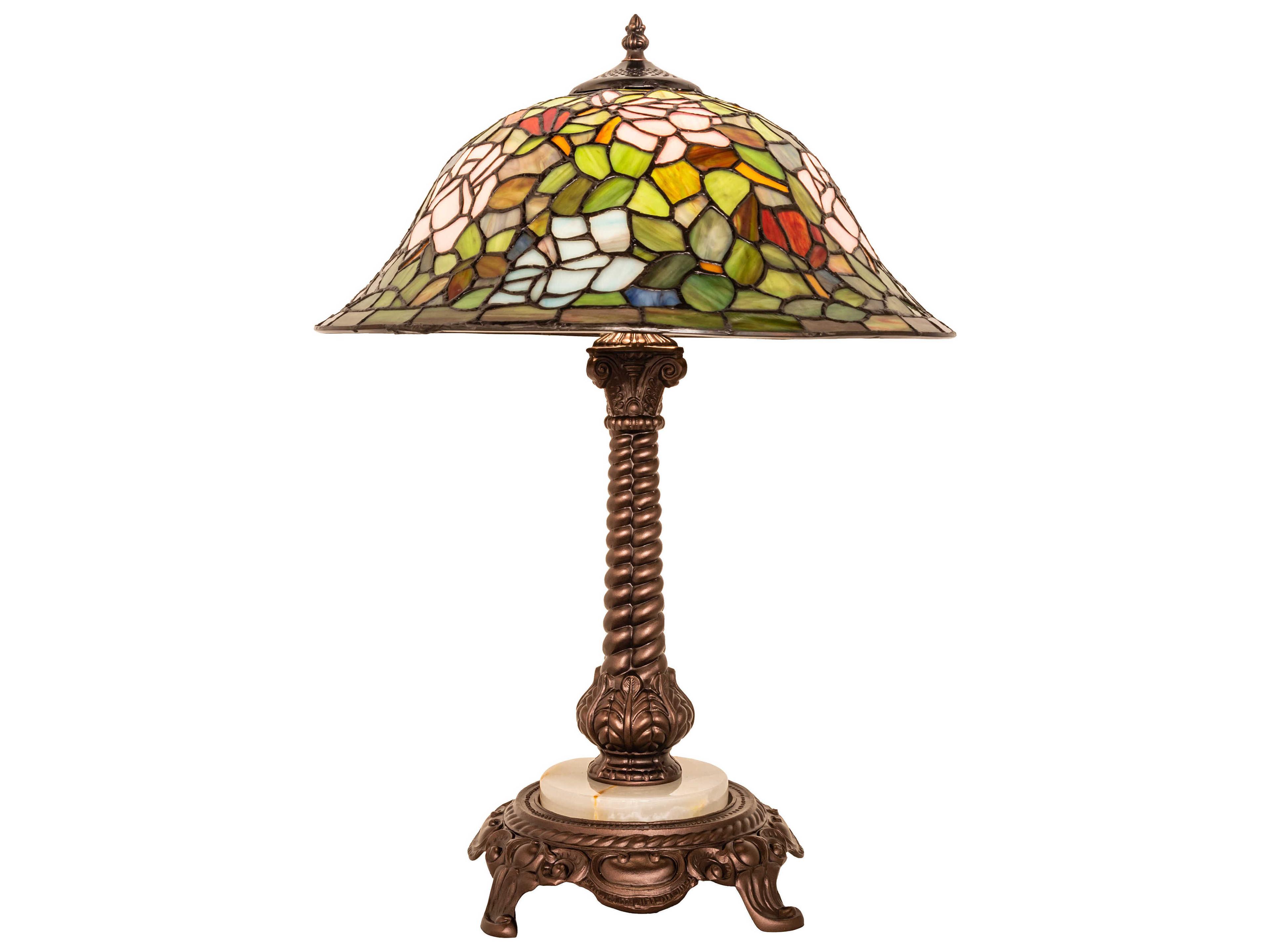 Meyda Rosebush Mahogany Bronze Glass Tiffany Table Lamp