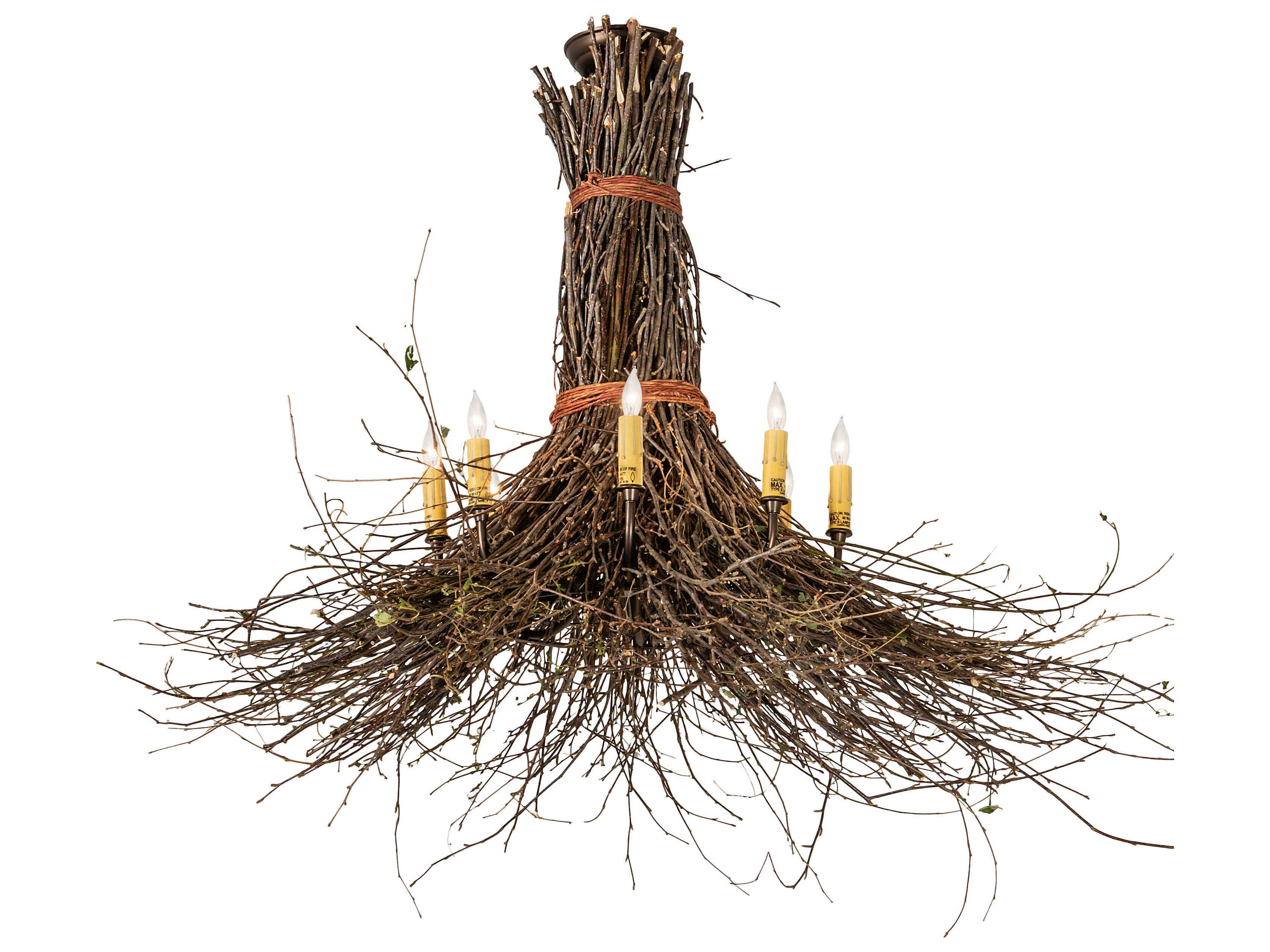 Meyda Twigs 8-Light Antique Copper Natural Wood Candelabra Chandelier