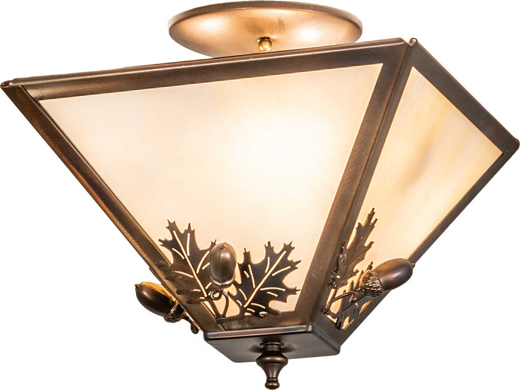 Meyda Oak Leaf & Acorn 3-Light Antique Copper Burnished Glass Empire Semi Flush Mount