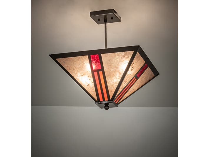Meyda Mission 4-Light Timeless Bronze Orange Glass Empire Semi Flush Mount