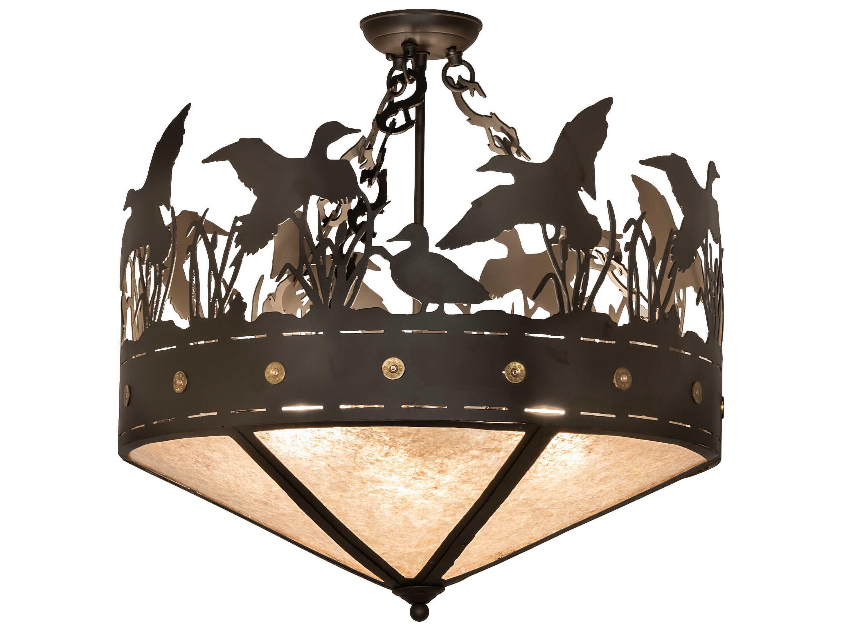 Meyda Ducks In Flight 3-Light Oil Rubbed Bronze Glass Semi Flush Mount
