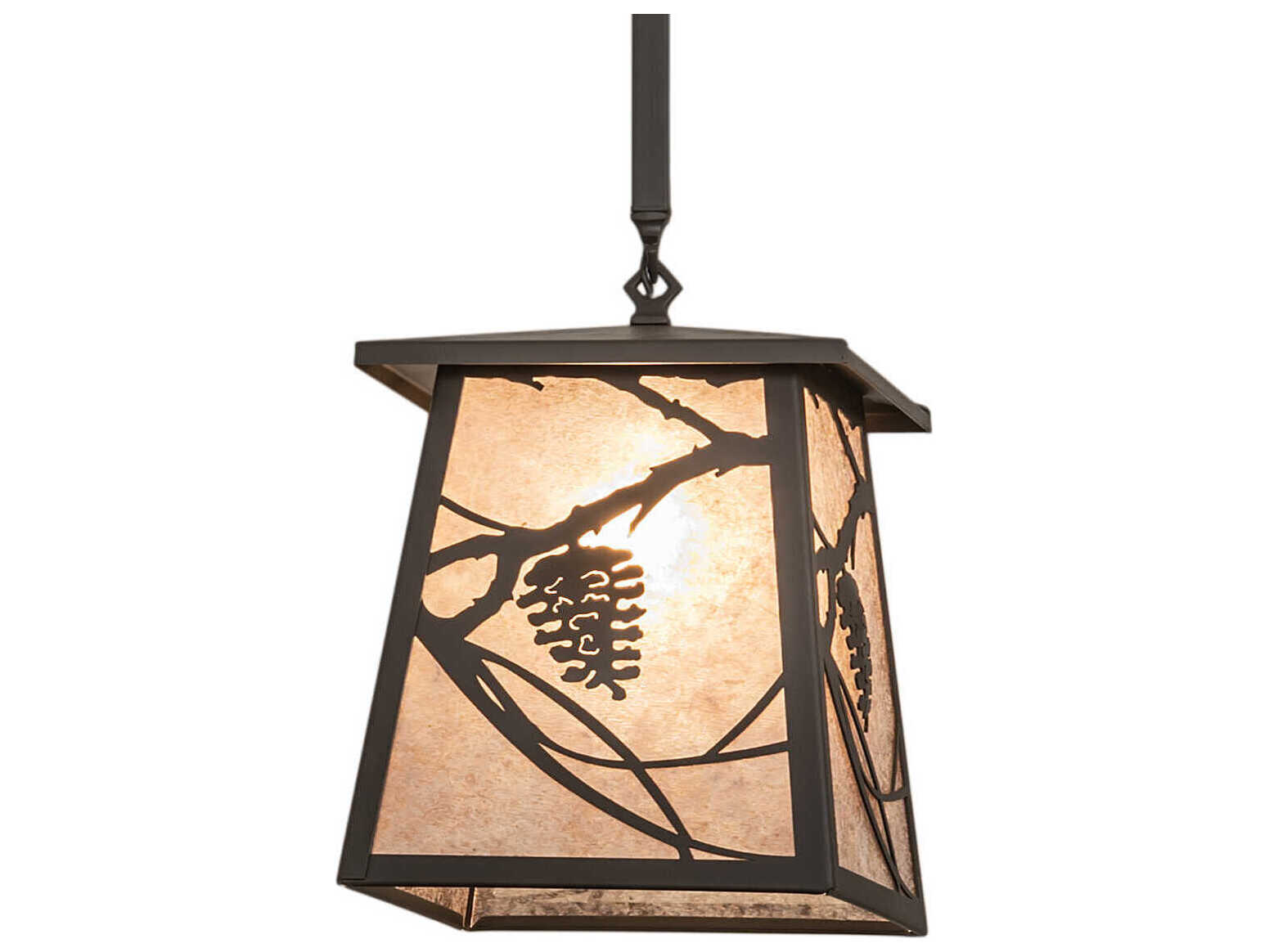 Meyda Whispering Pines 1-Light Wrought Iron Brown Glass Empire Lantern Mini Pendant