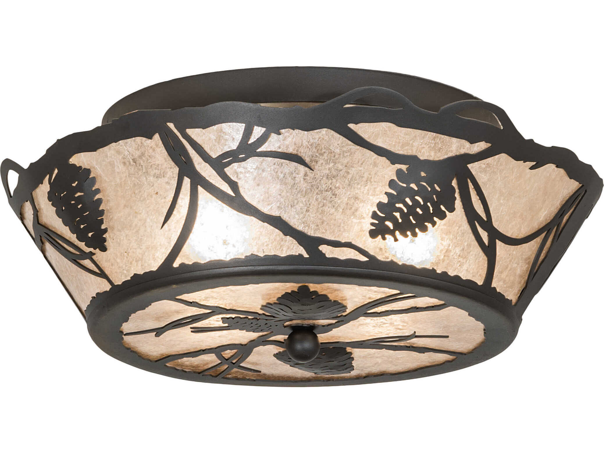 Meyda Whispering Pines 4-Light Wrought Iron Black Glass Bowl Flush Mount