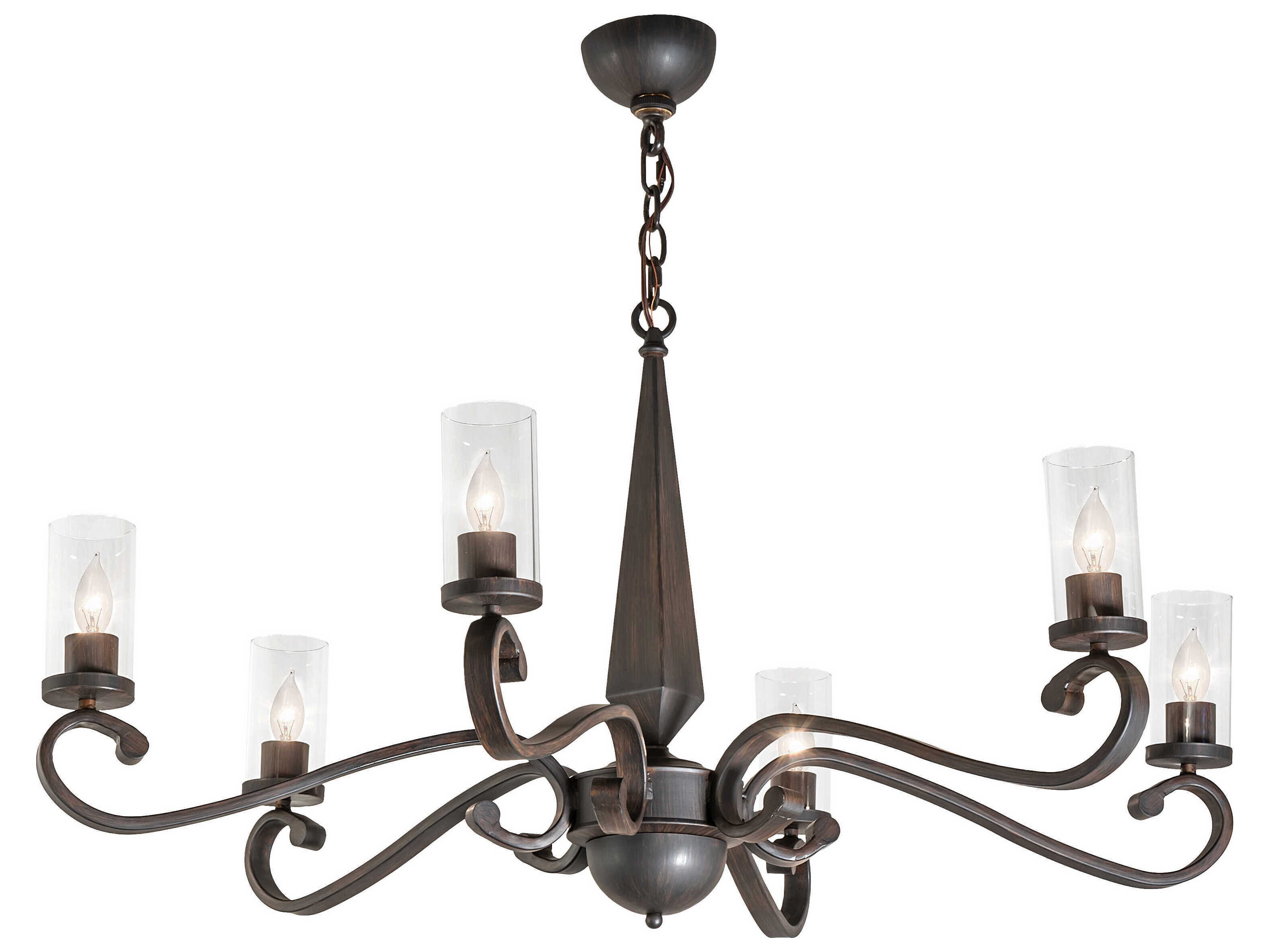 Meyda 6-Light Rust Steel Glass Cylinder Chandelier