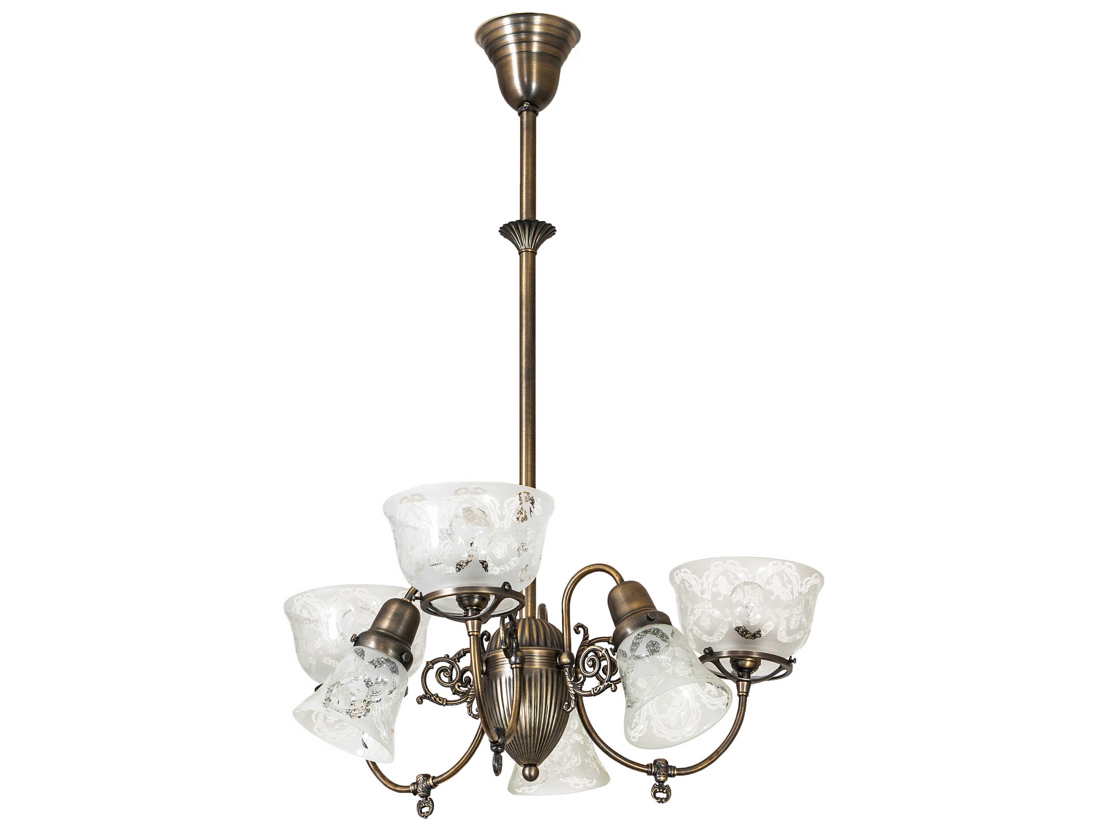 Meyda Revival Gas And Electric 6-Light Antique Brass Glass Geometric Chandelier