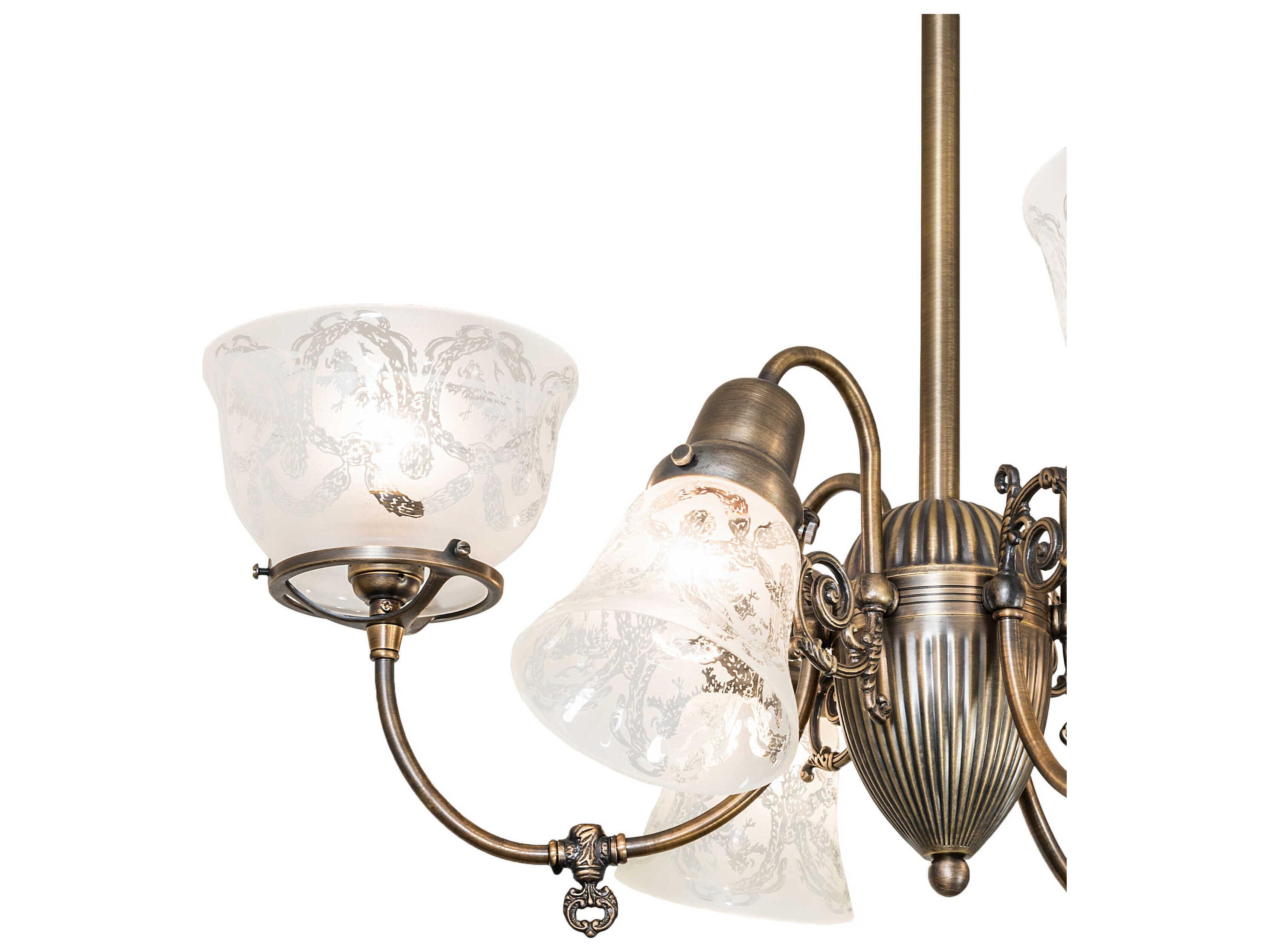 Meyda Revival Gas And Electric 6-Light Antique Brass Glass Geometric Chandelier