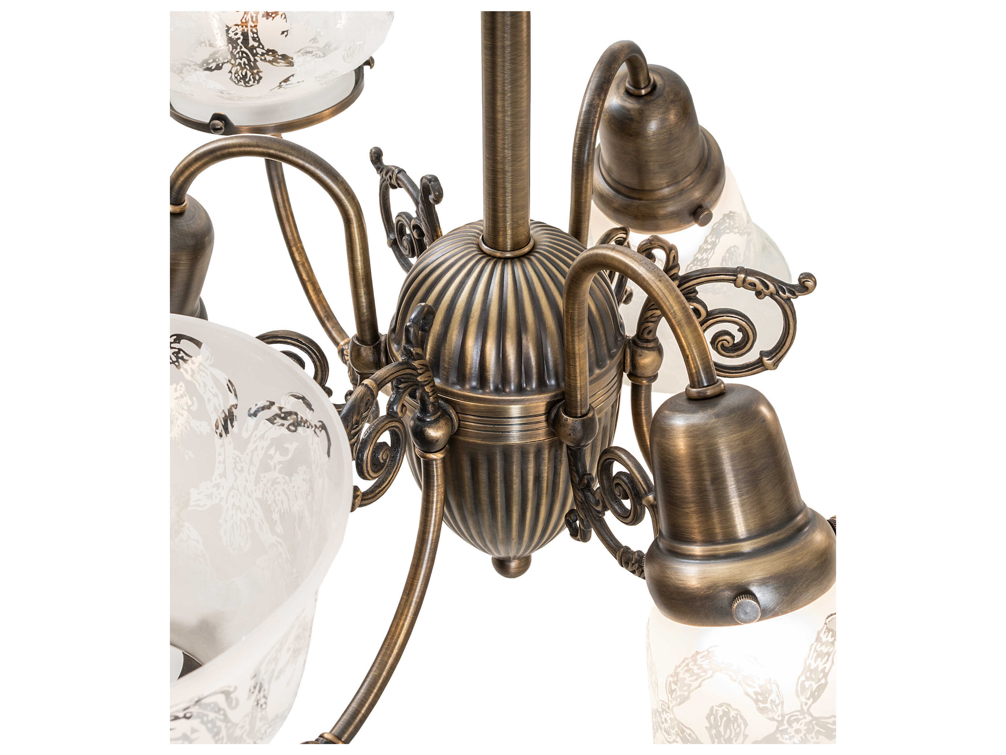 Meyda Revival Gas And Electric 6-Light Antique Brass Glass Geometric Chandelier