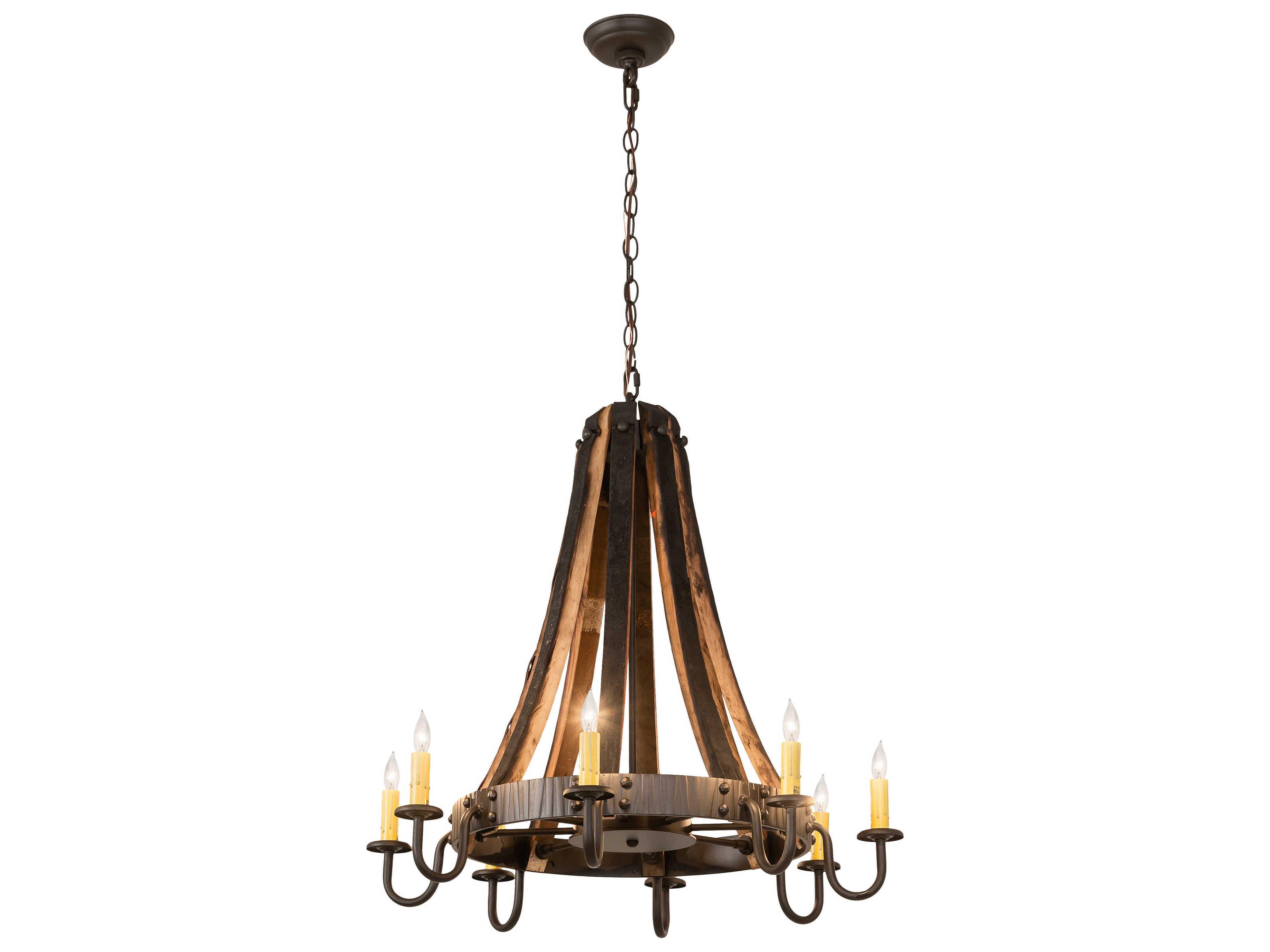 Meyda Barrel Stave 8-Light Natural Wood Oil Rubbed Bronze Chandelier
