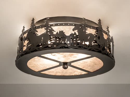 Meyda Tall Pines 2-Light Timeless Bronze Glass Drum Flush Mount