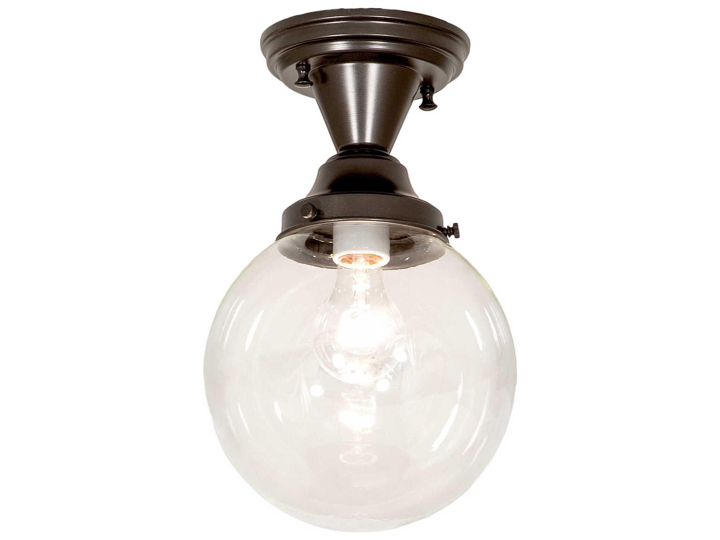 Meyda Revival Schoolhouse 1-Light Craftsman Brown Glass Globe Round Semi Flush Mount