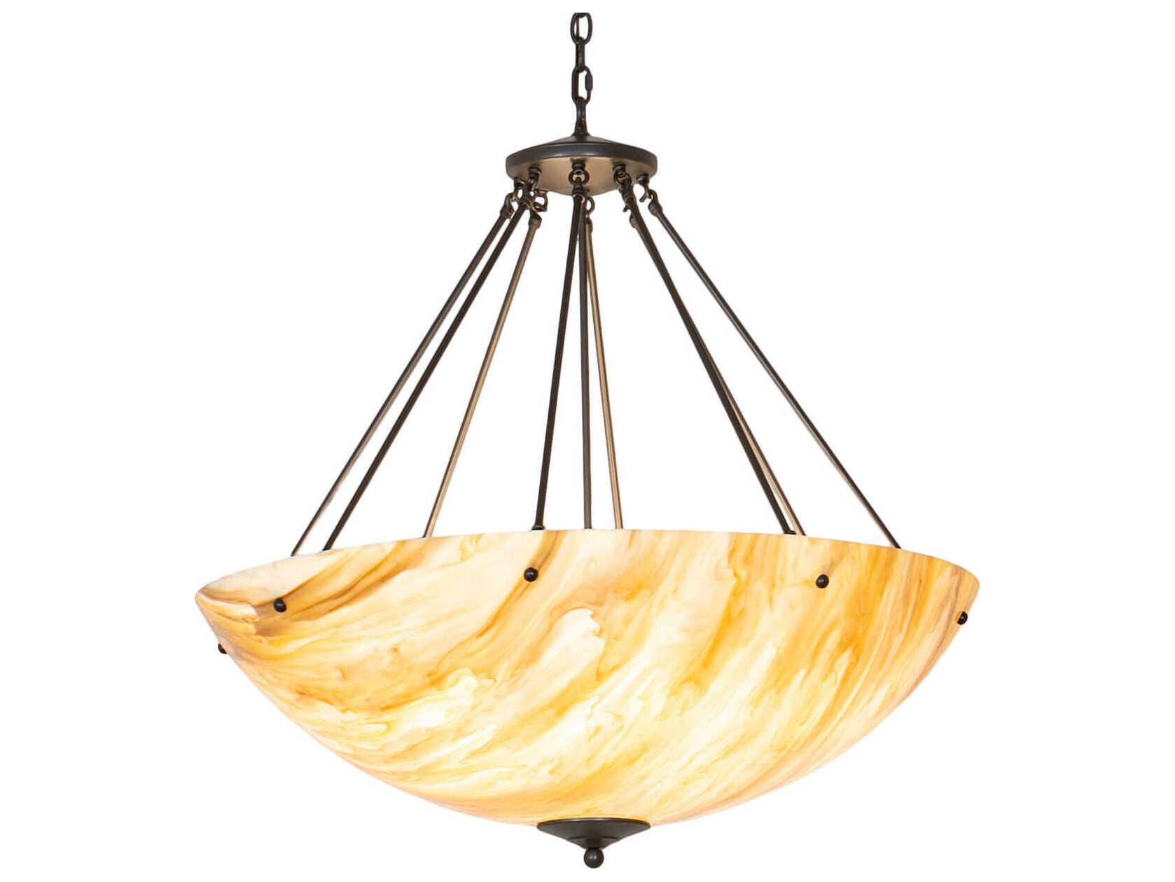 Meyda Madison 8-Light Bronze Yellow Glass Bowl Pendant