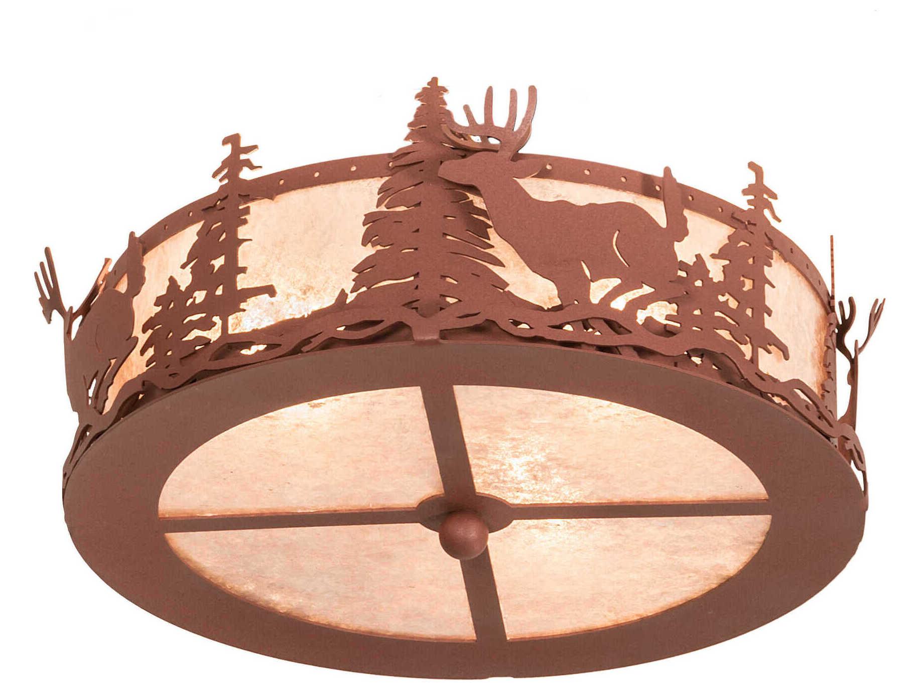 Meyda 3-Light Rust Brown Glass LED Drum Flush Mount