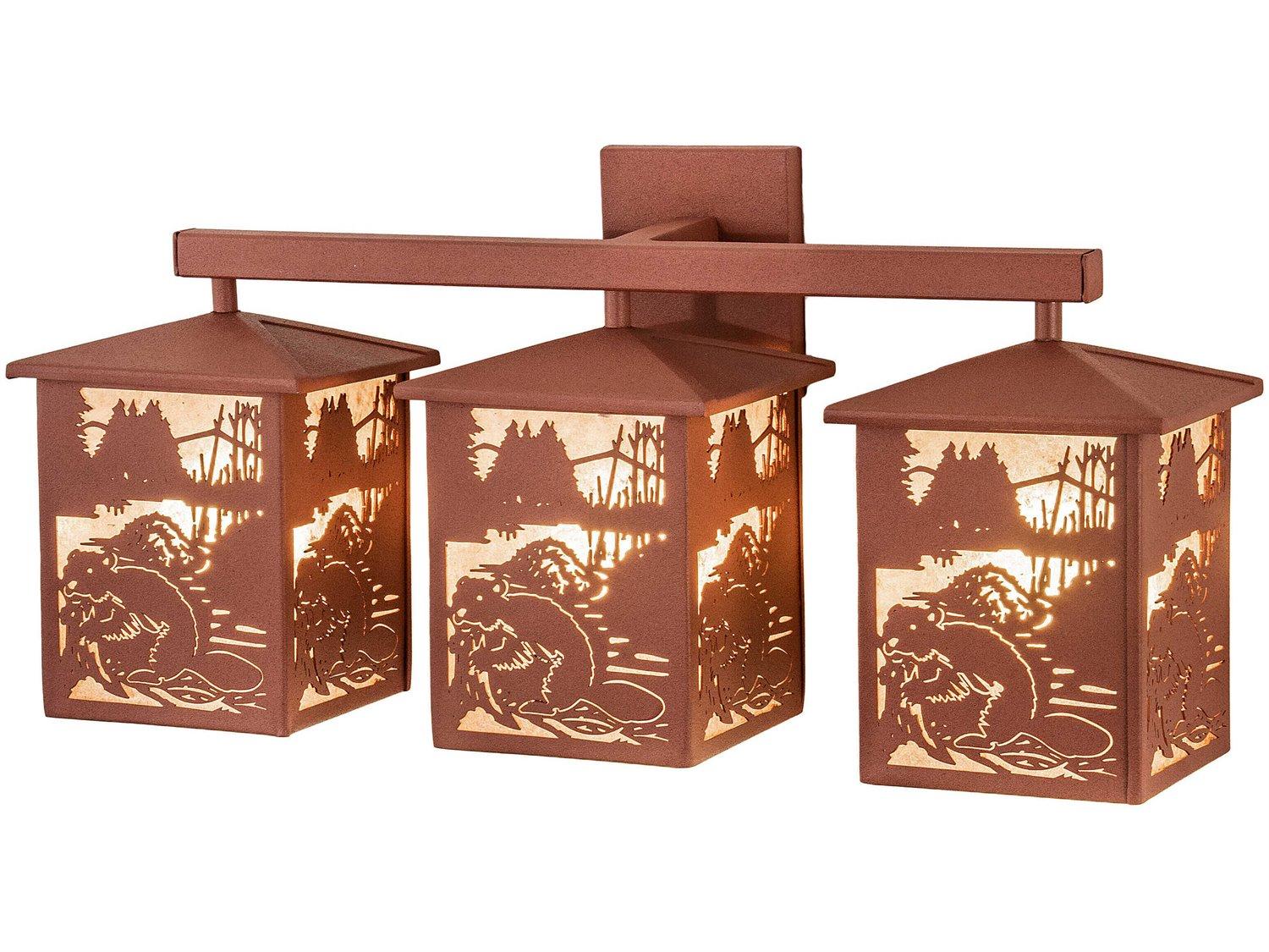 Meyda Beaver At Work 3-Light Rust Brown Glass Vanity Light