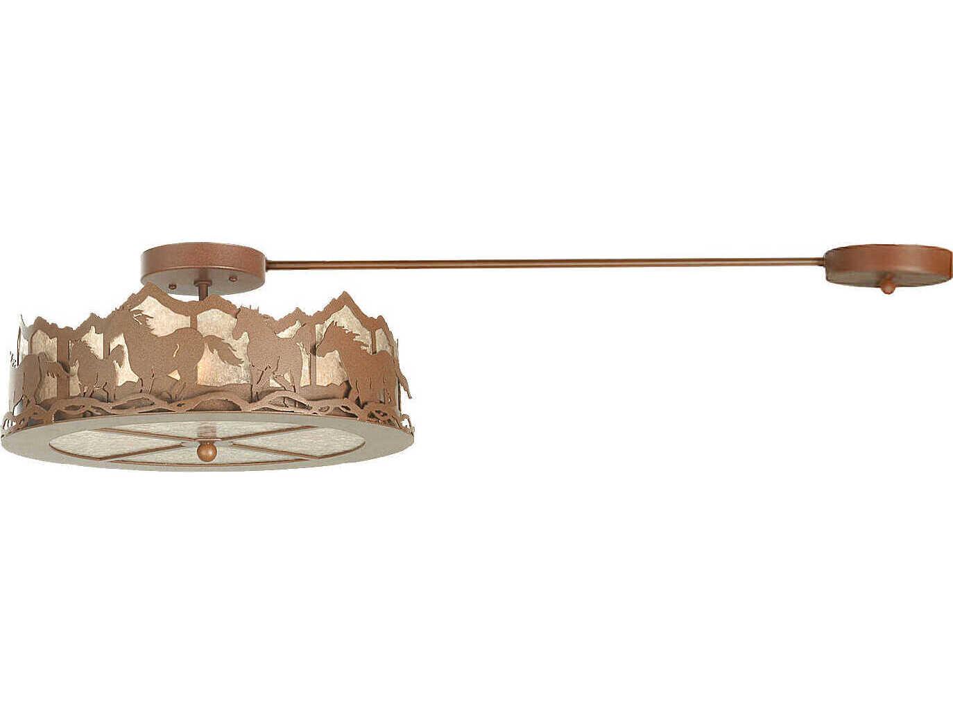 Meyda Running Horses 3-Light Rust Brown Glass LED Drum Semi Flush Mount