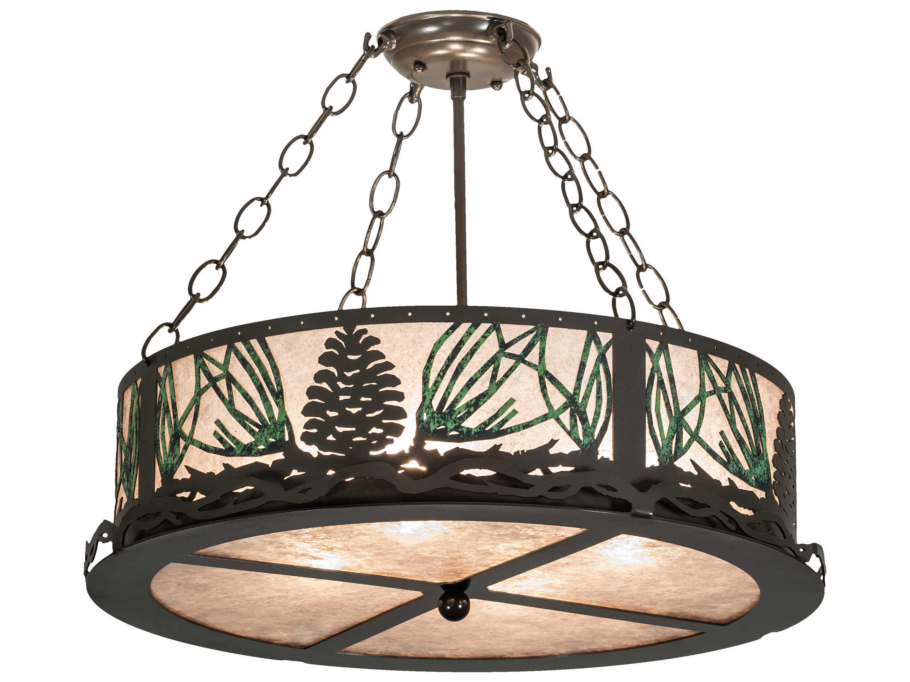 Meyda Mountain Pine 4-Light Timeless Bronze Glass Round Semi Flush Mount