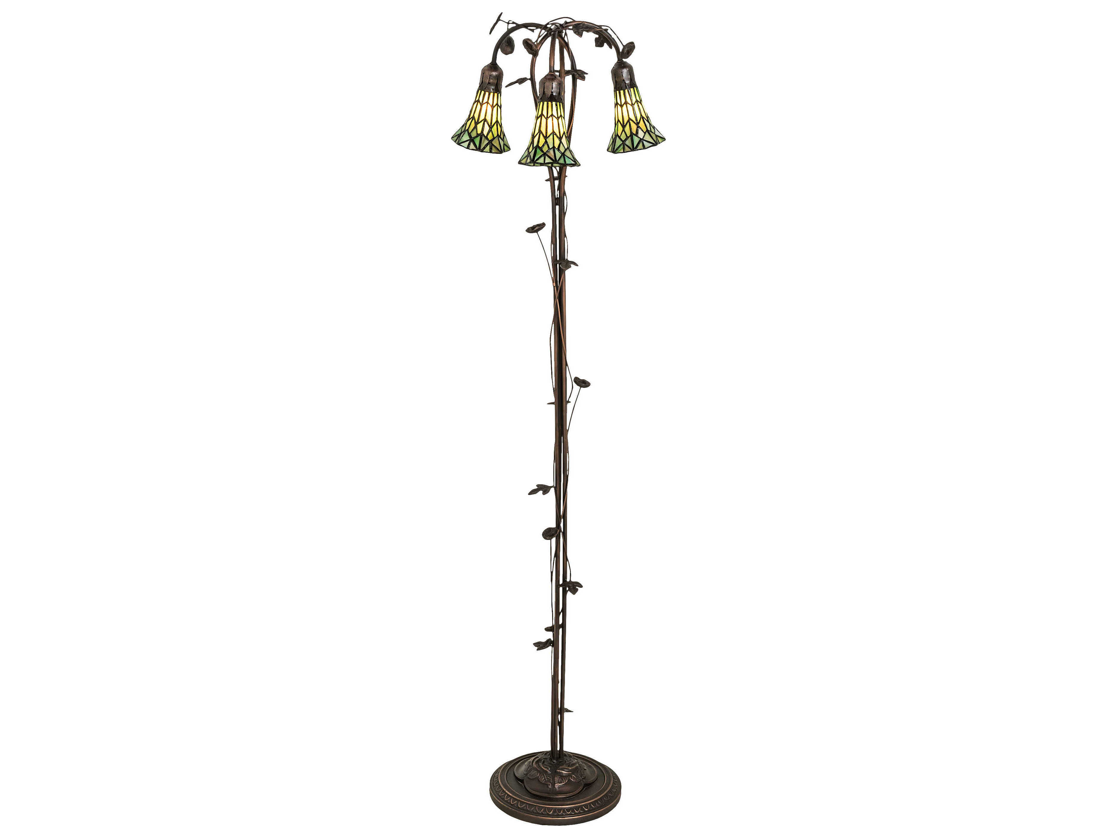 Meyda Stained Glass Pond Lily Mahogany Bronze Tiffany Floor Lamp with Green Shade