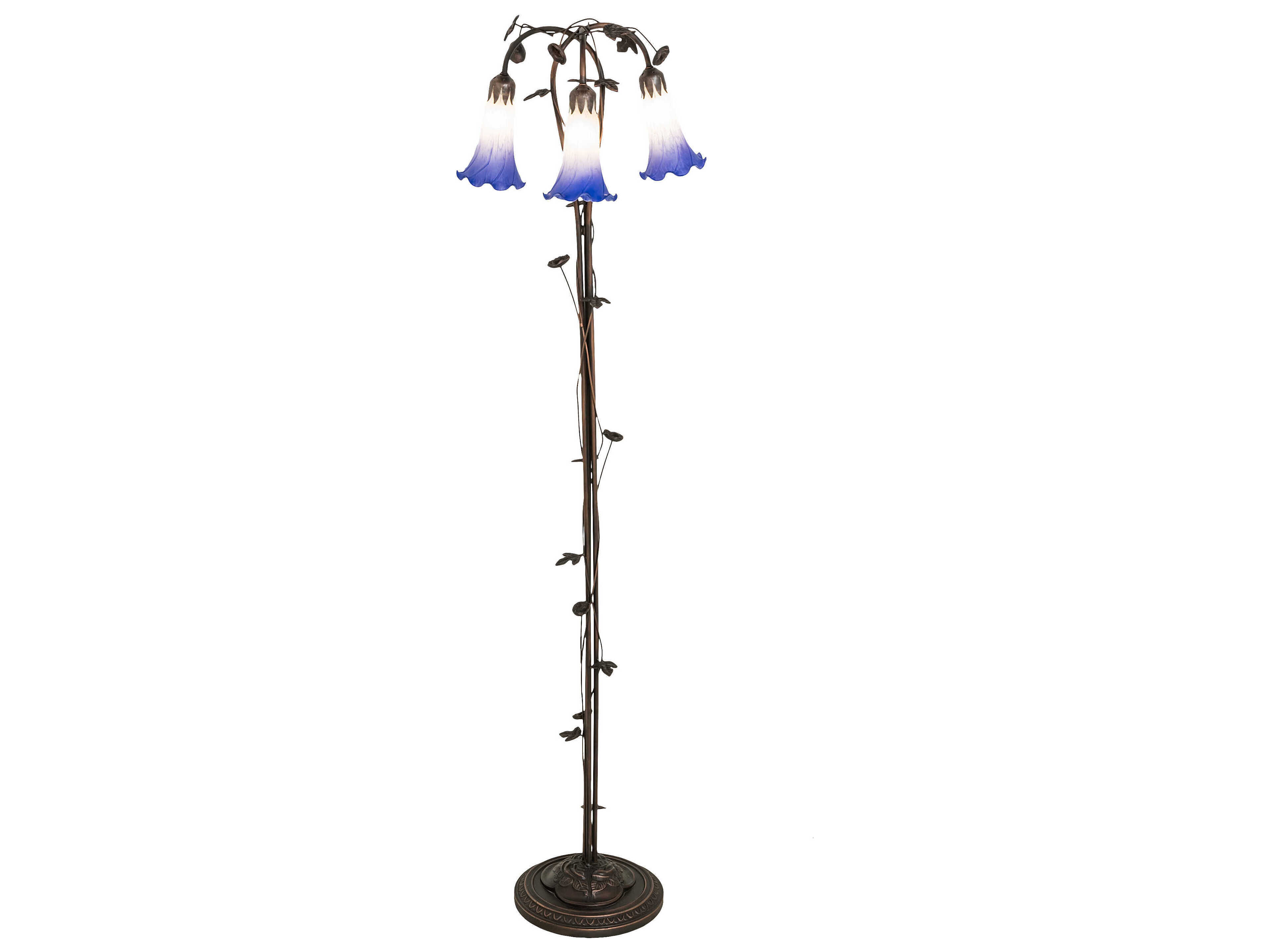 Meyda Pond Lily Mahogany Bronze Tiffany Floor Lamp with Blue White Glass Shade