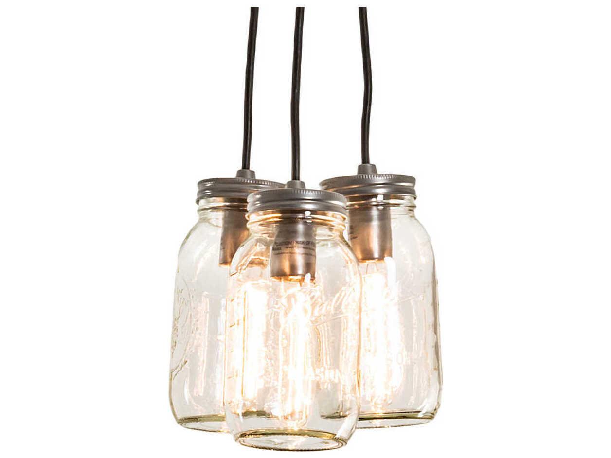 Meyda Mason Jar 3-Light Nickel Glass Cylinder Mini Pendant