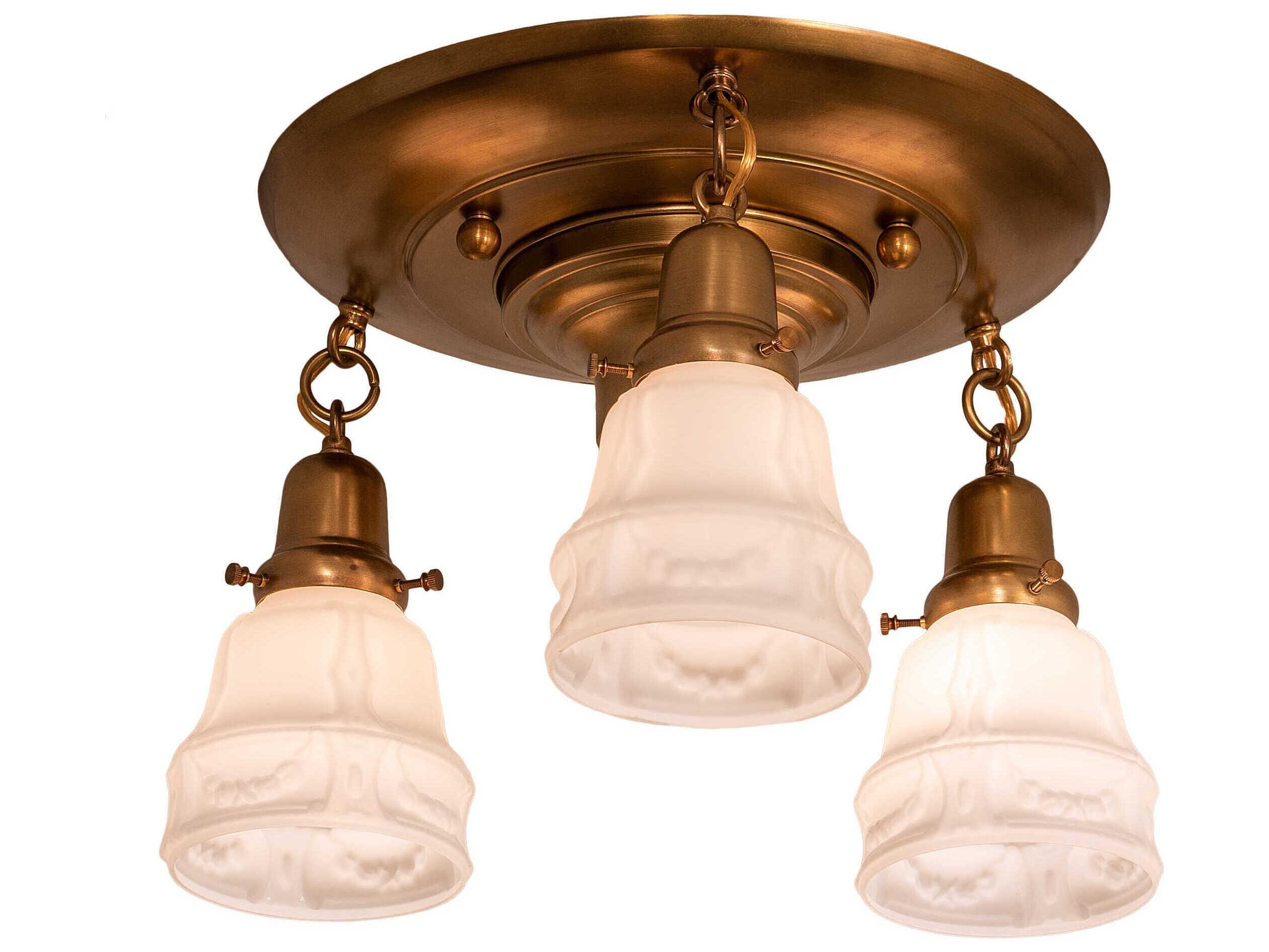 Meyda Revival Garland 3-Light Polished Brass White Glass Bell Flush Mount