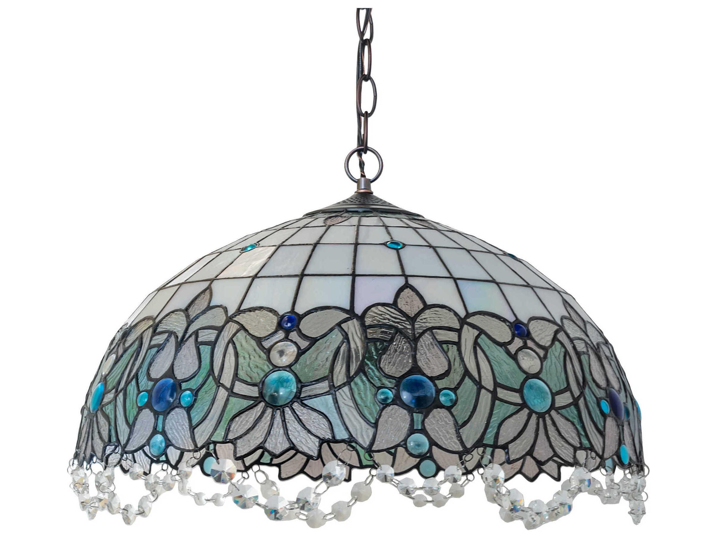 Meyda Angelica 3-Light Mahogany Bronze Glass Tiffany Dome Pendant