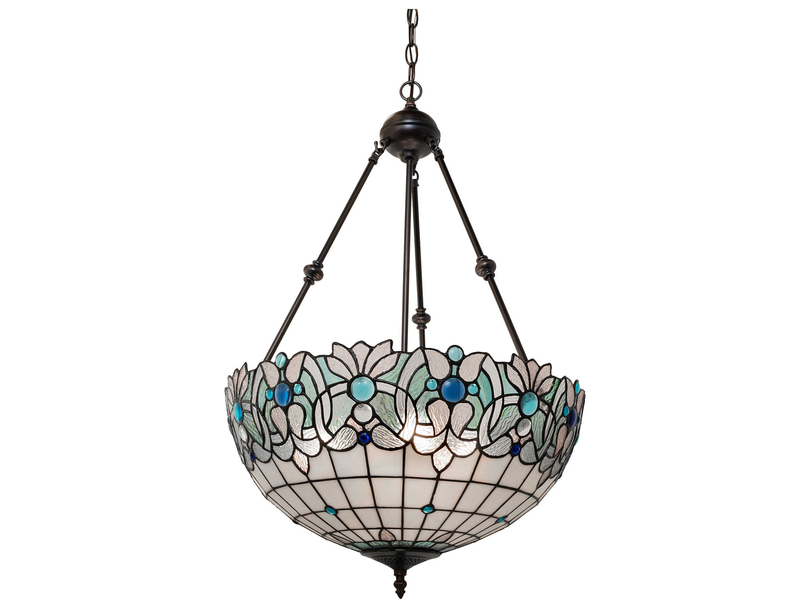 Meyda Angelica 3-Light Mahogany Bronze Blue Glass Tiffany Bowl Pendant