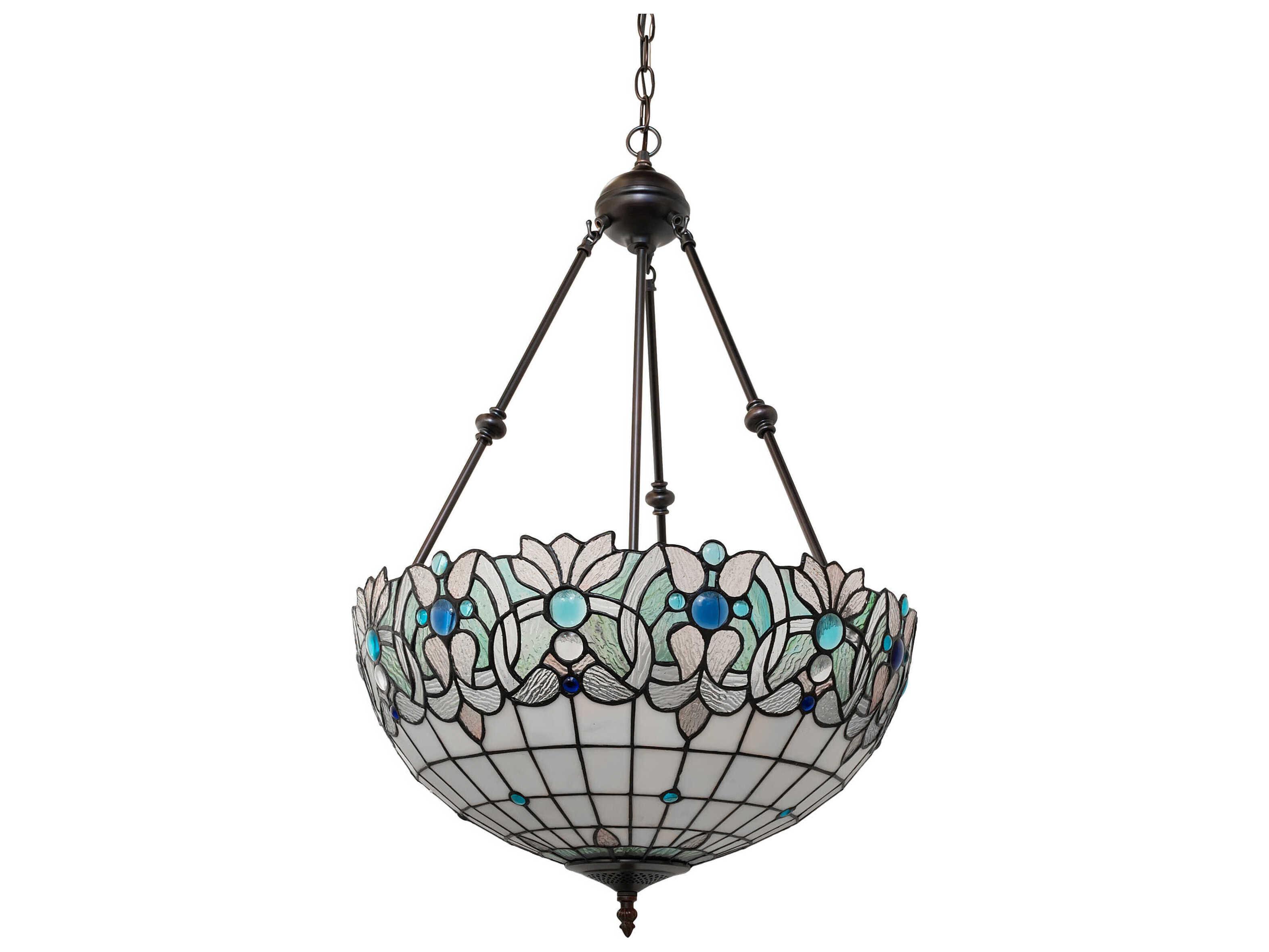Meyda Angelica 3-Light Mahogany Bronze Blue Glass Tiffany Bowl Pendant