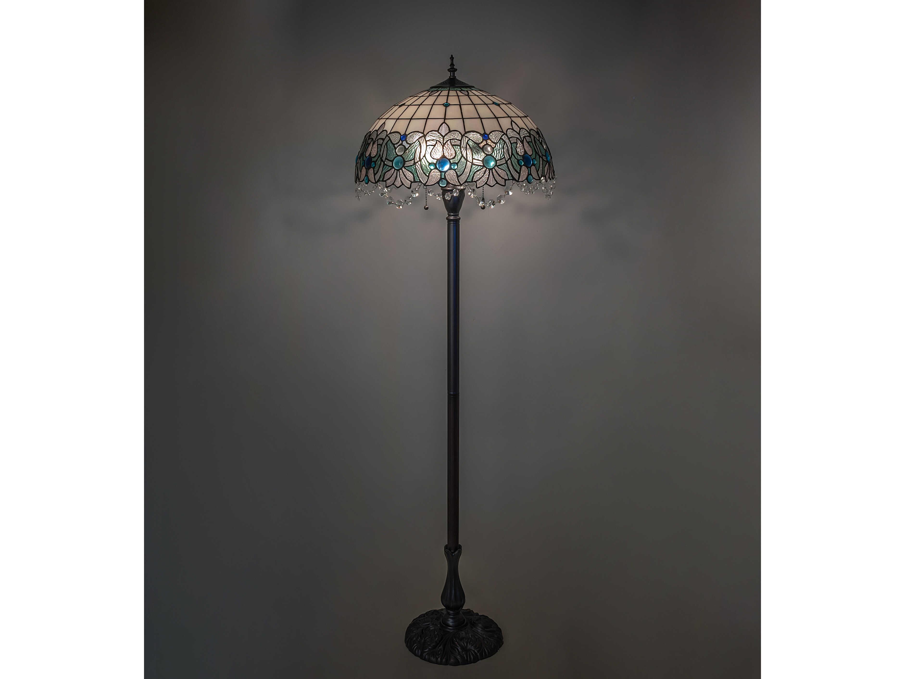 Meyda Angelica Mahogany Bronze Stained Glass Tiffany Floor Lamp