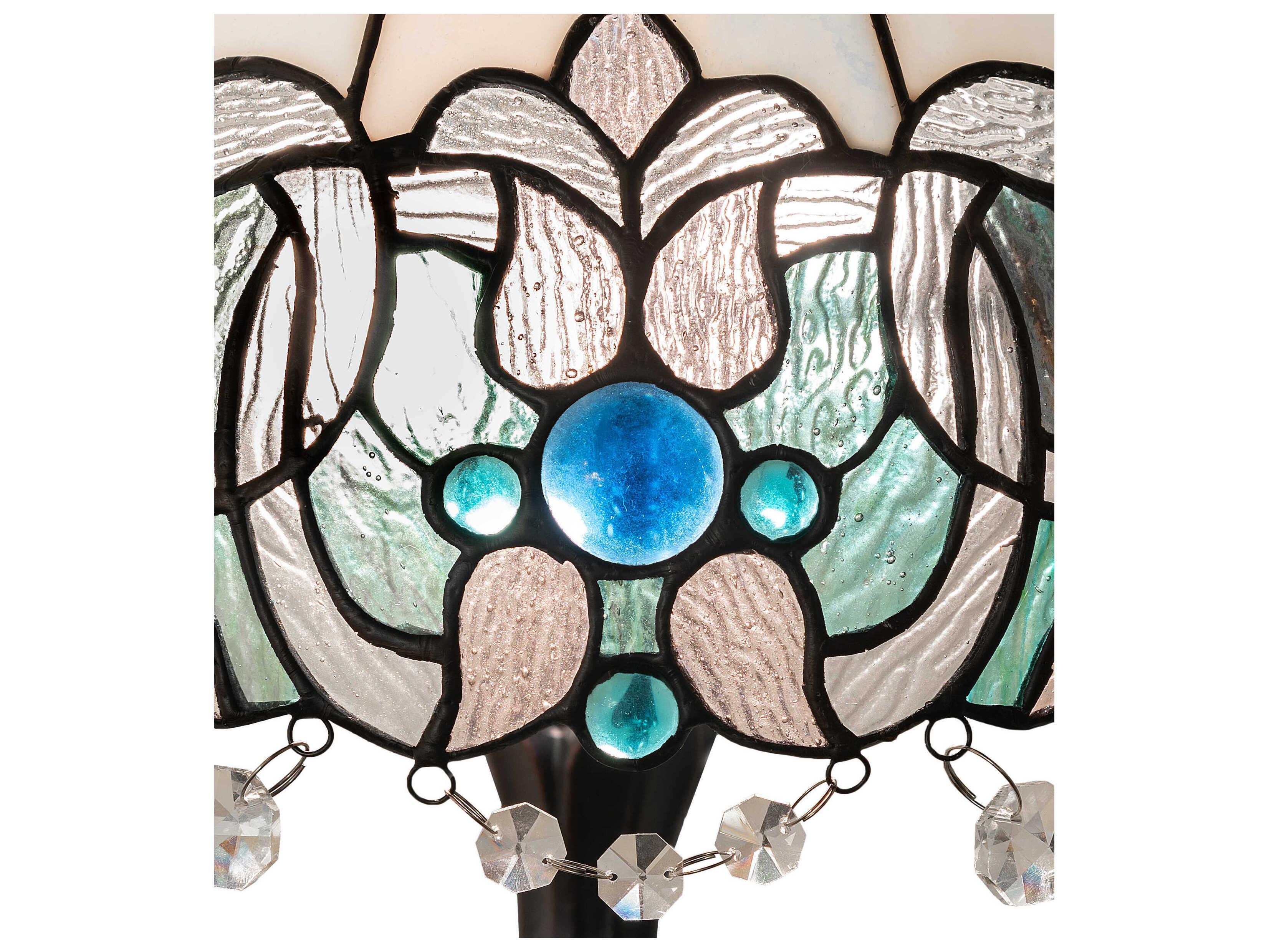 Meyda Angelica Mahogany Bronze Blue Clear Iridescent Glass Tiffany Table Lamp