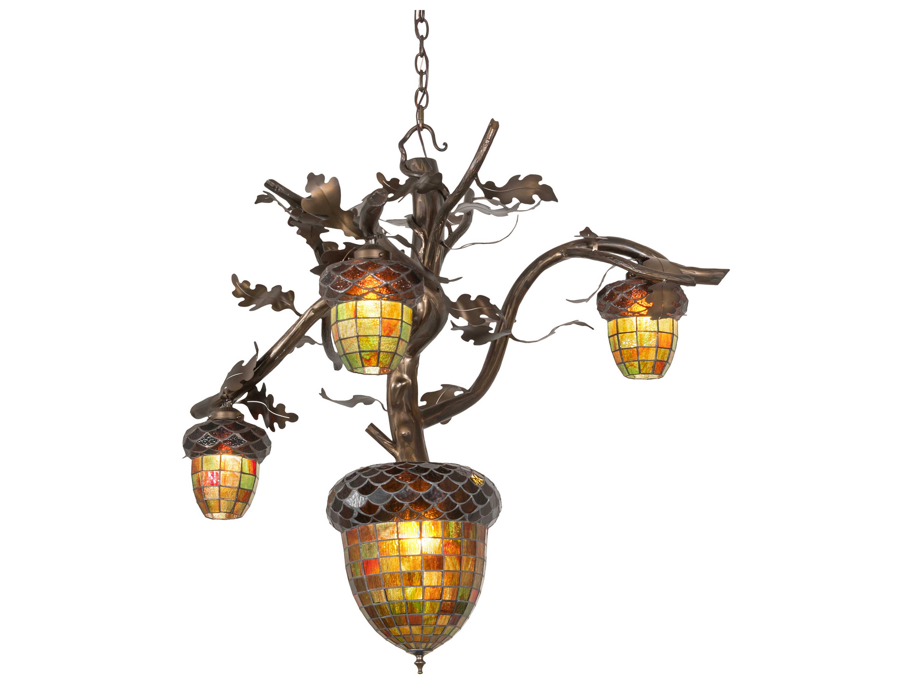 Meyda Acorn 4-Light Antique Copper Glass Tiffany Bell Chandelier