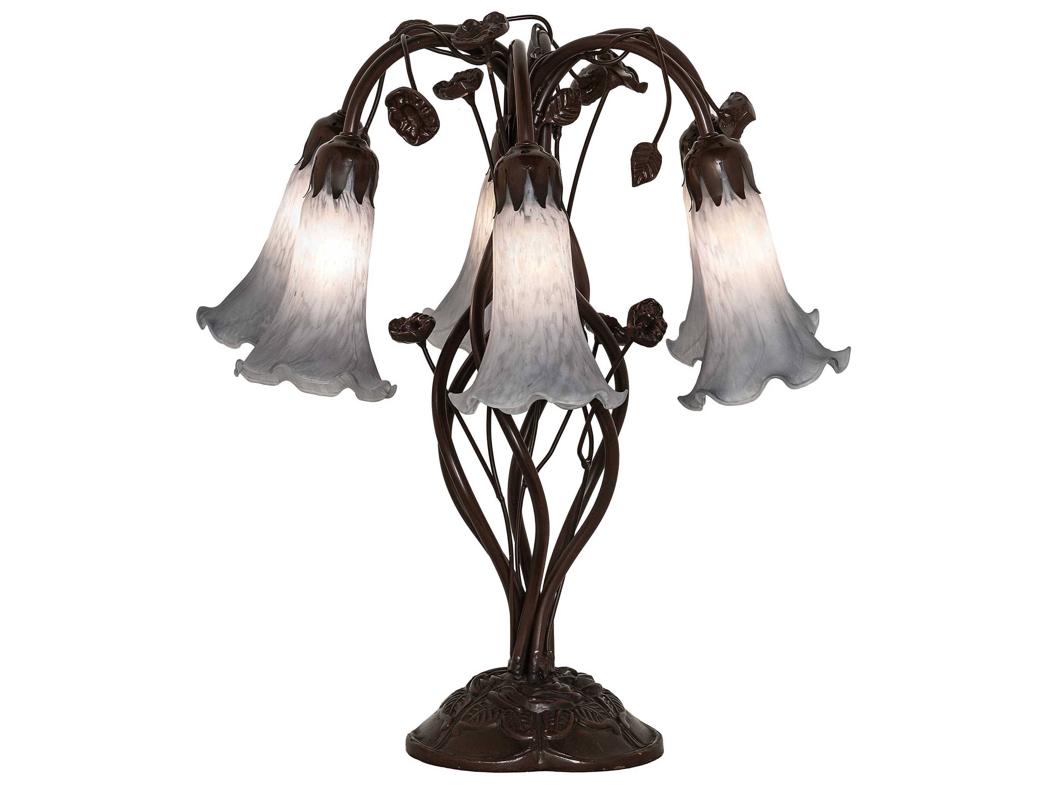 Meyda Pond Lily Mahogany Bronze Amber Glass Table Lamp with Gray Shade