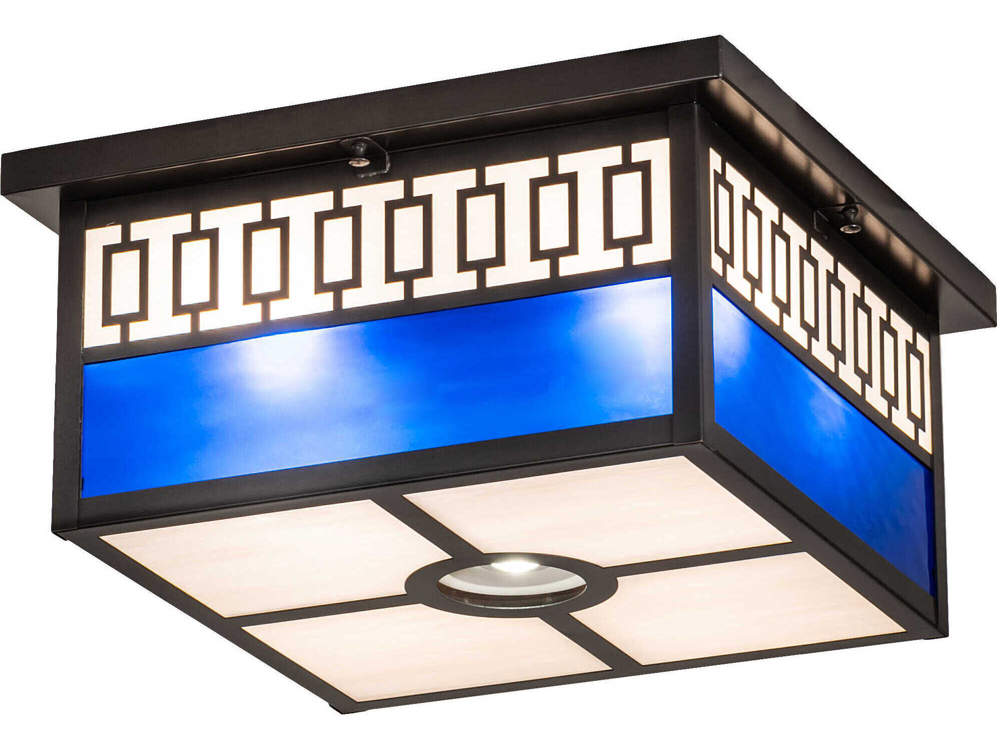 Meyda Kungsholm 4 1-Light Craftsman Brown Glass Tiffany Geometric Flush Mount