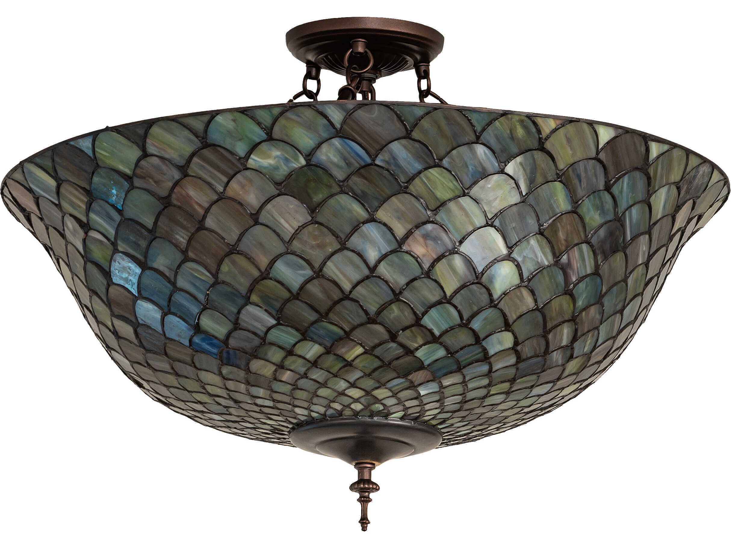 Meyda Tiffany Fishscale 3-Light Mahogany Bronze Glass Bowl Semi Flush Mount