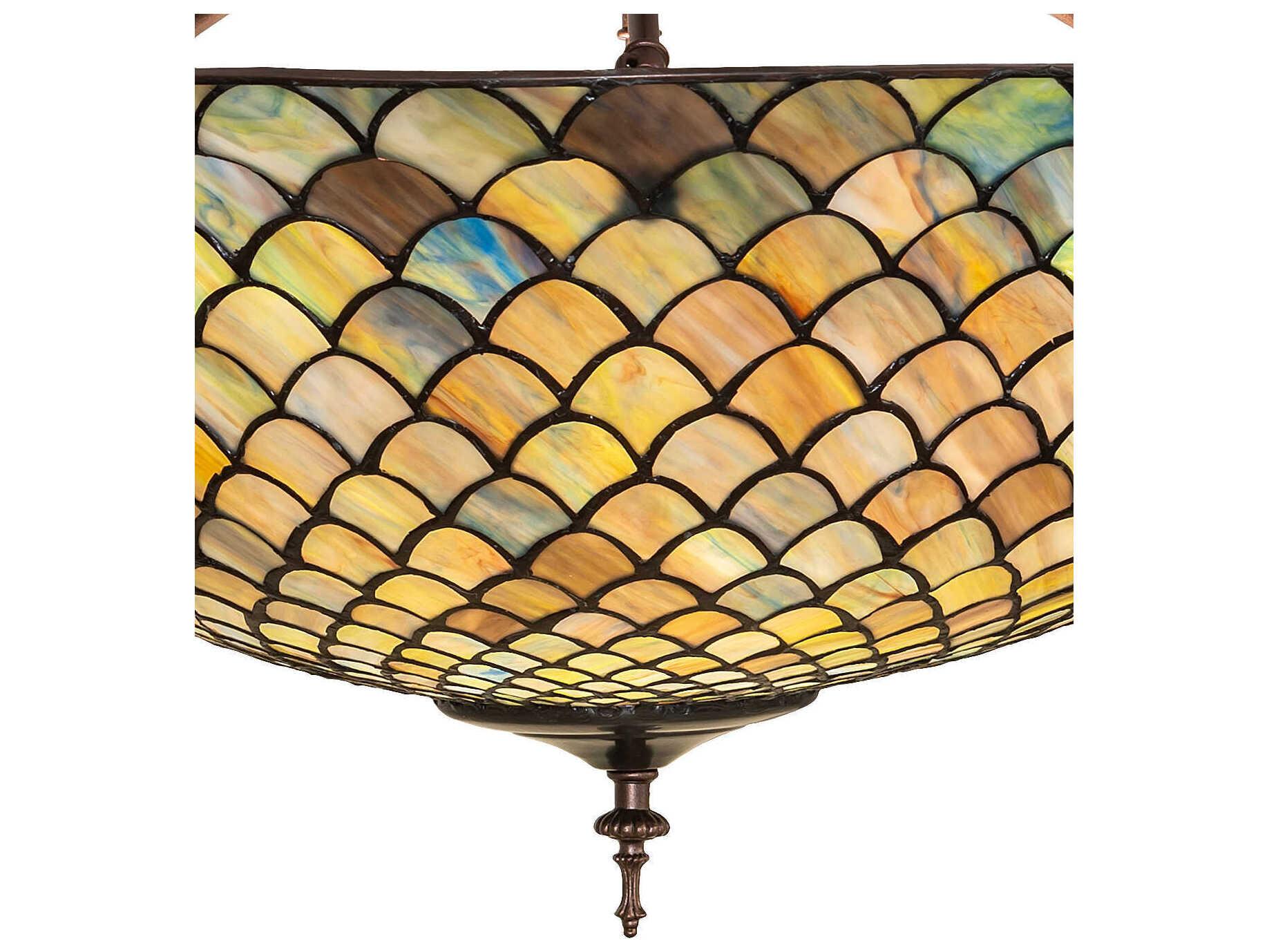 Meyda Tiffany Fishscale 3-Light Mahogany Bronze Glass Bowl Semi Flush Mount