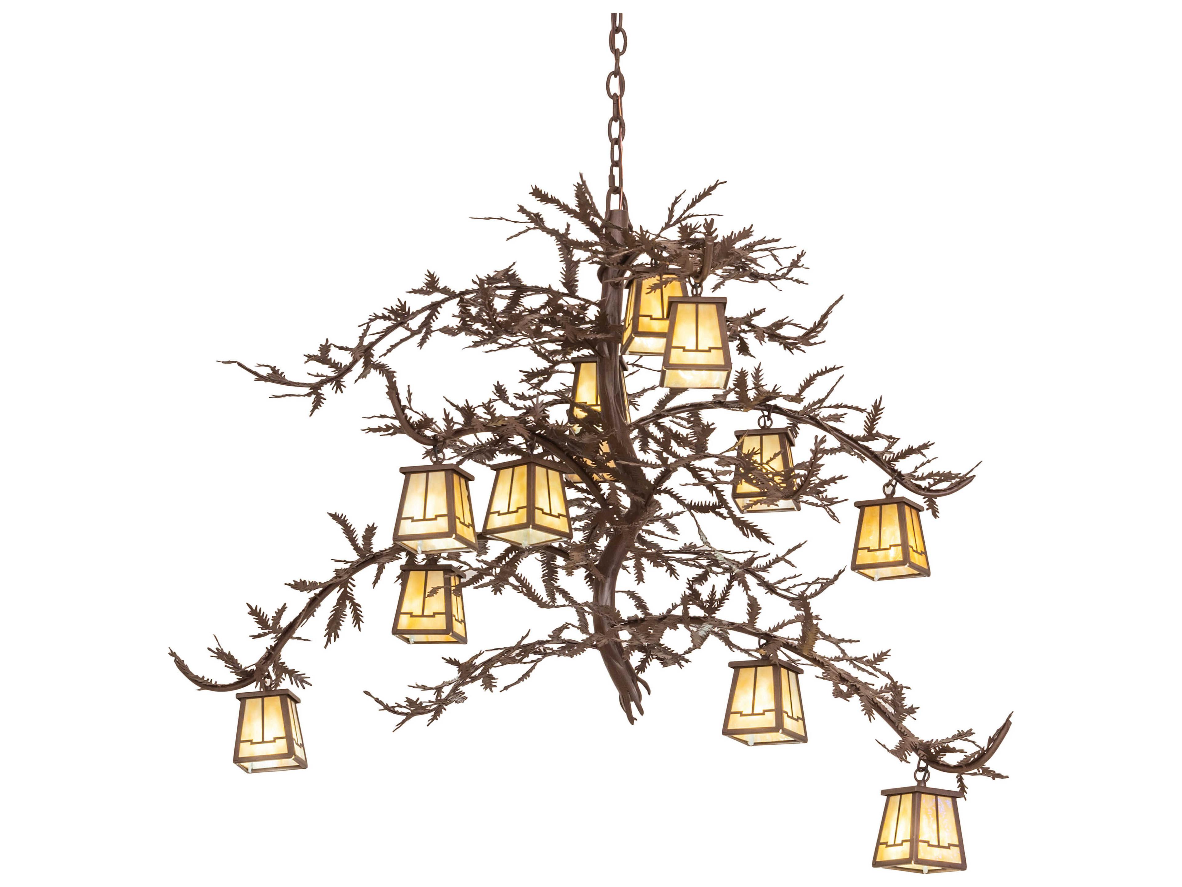 Meyda Pine Branch 12-Light Brown Glass Lantern Chandelier