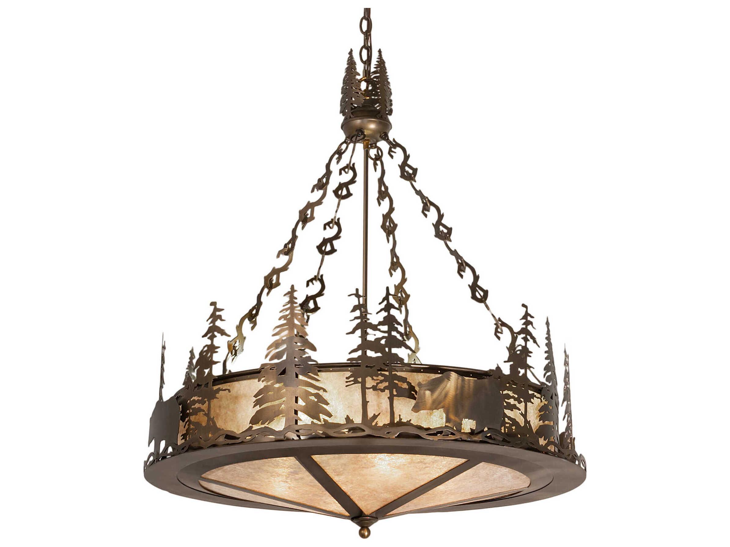 Meyda Bear At Lake 4 4-Light Antique Copper Glass Drum Pendant