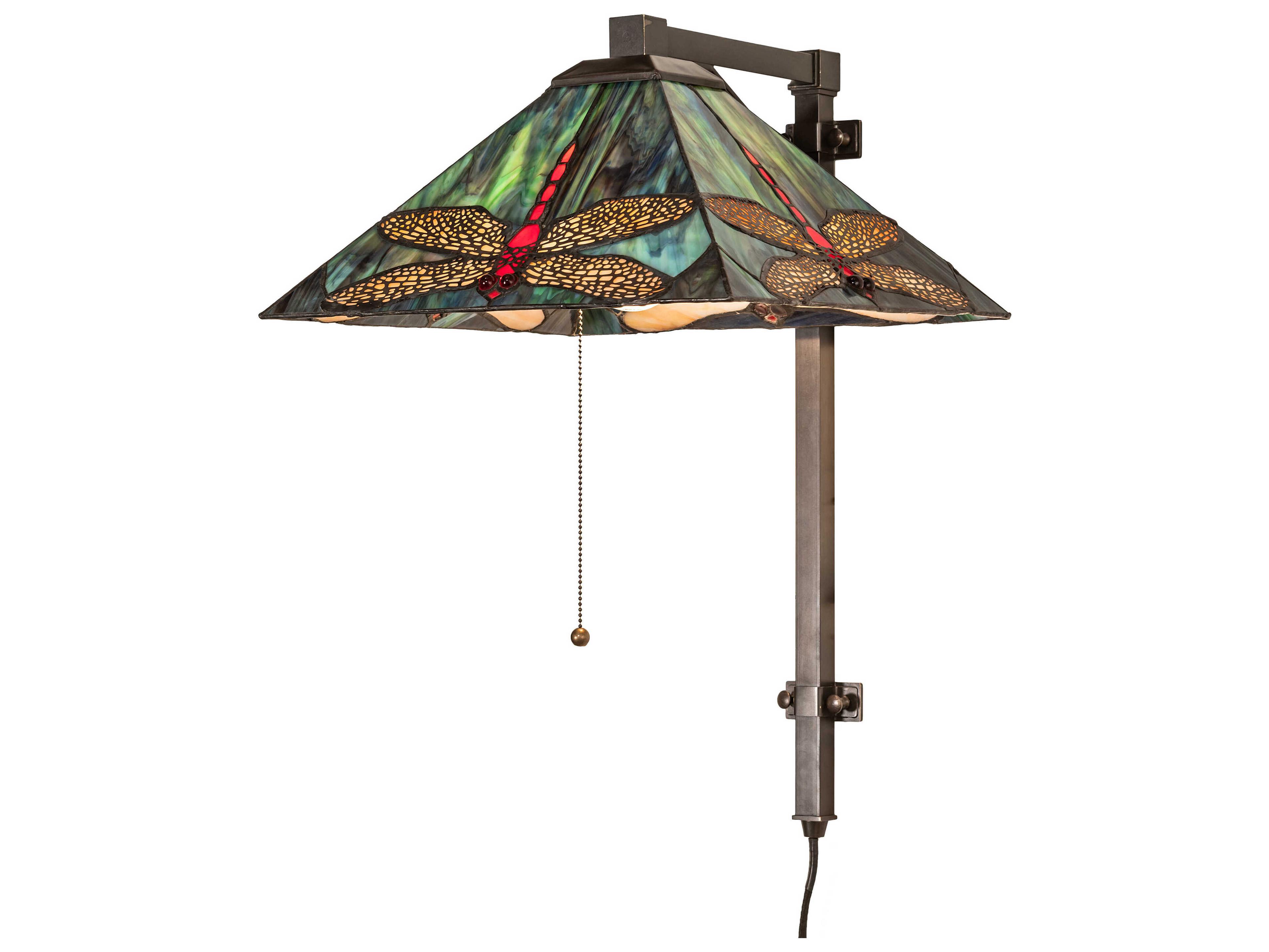 Meyda Prairie Dragonfly 1-Light Craftsman Brown Glass Tiffany Wall Sconce