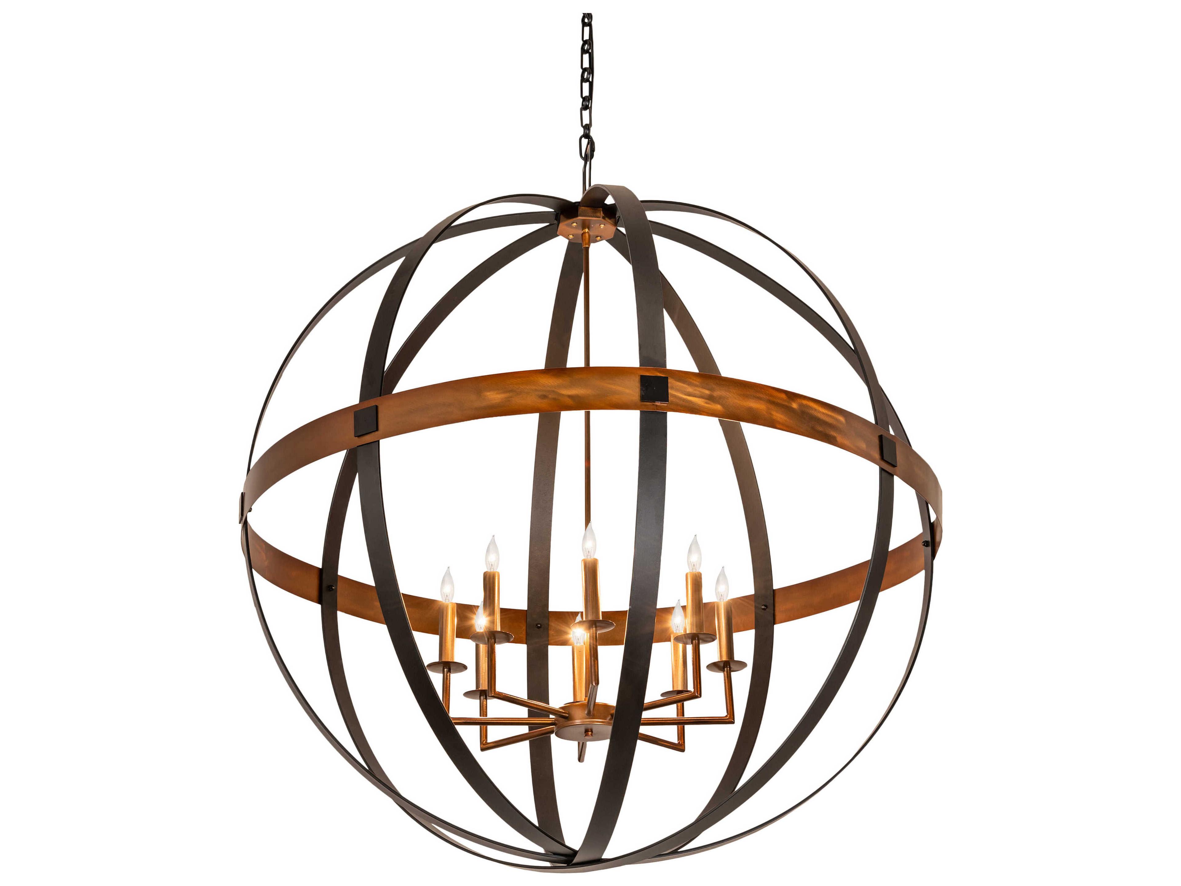 Meyda 8-Light Copper Candelabra Globe Chandelier