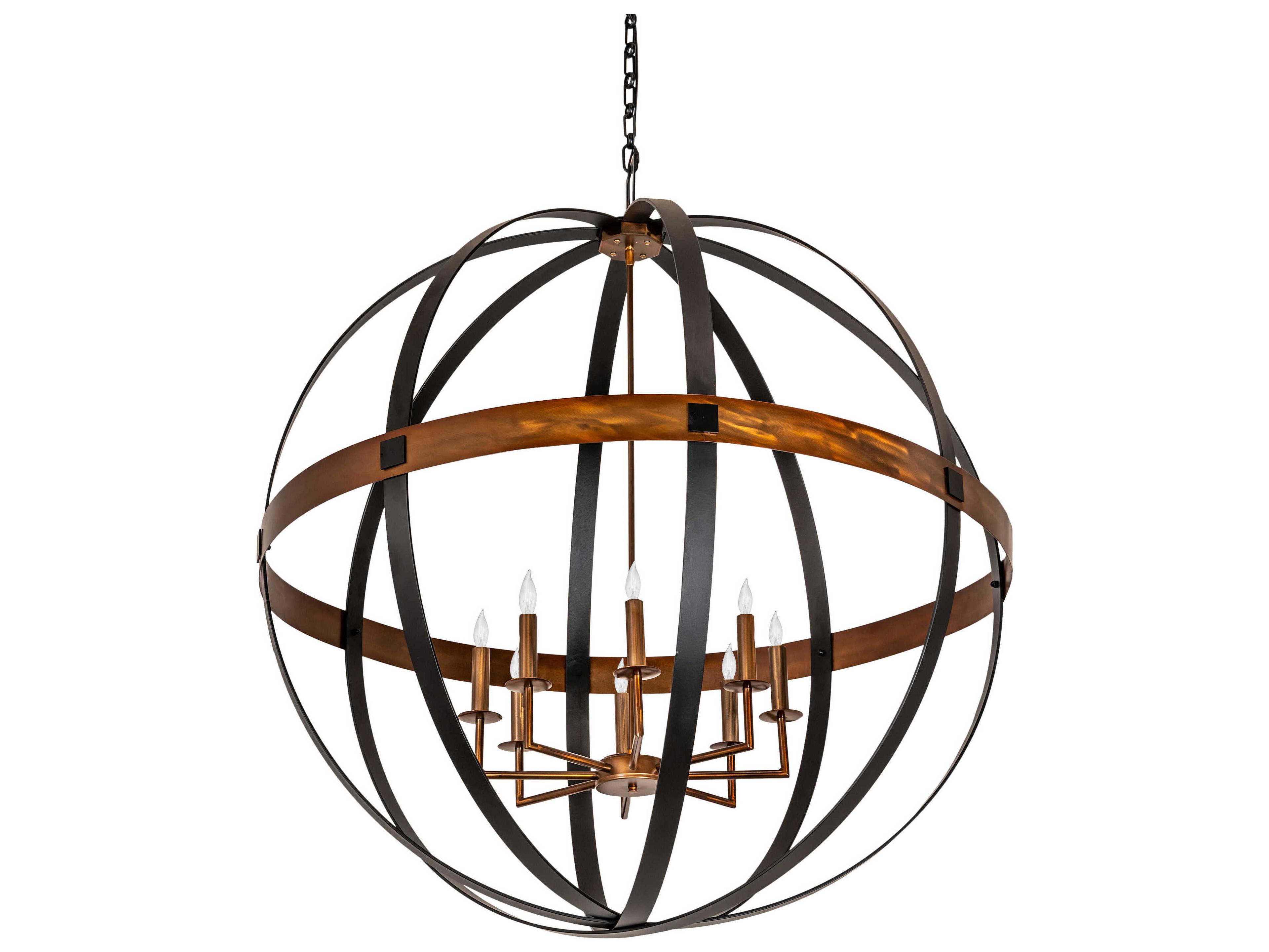 Meyda 8-Light Copper Candelabra Globe Chandelier