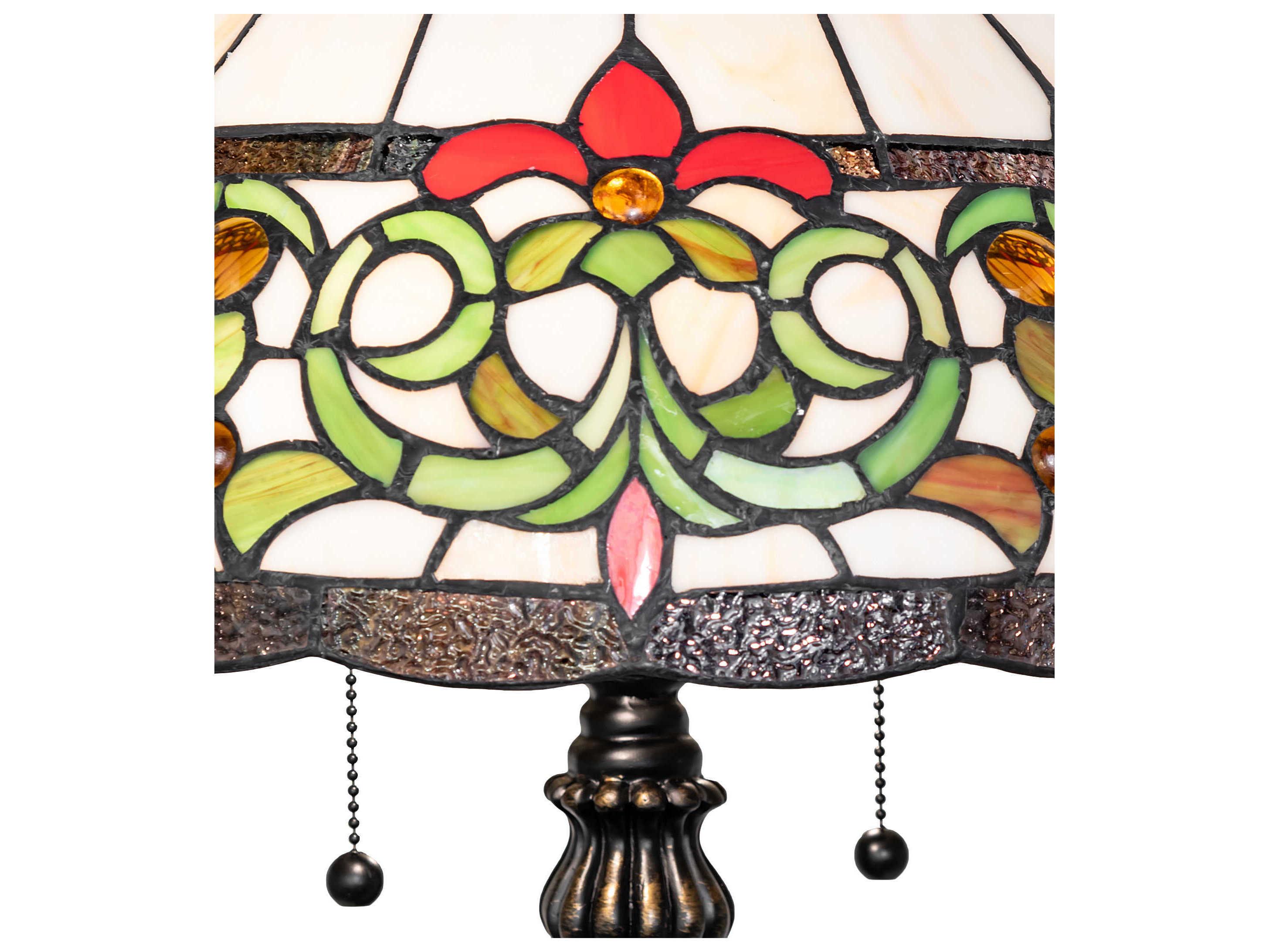 Meyda Creole Mahogany Bronze Ruby Green White Glass Tiffany Buffet Lamp