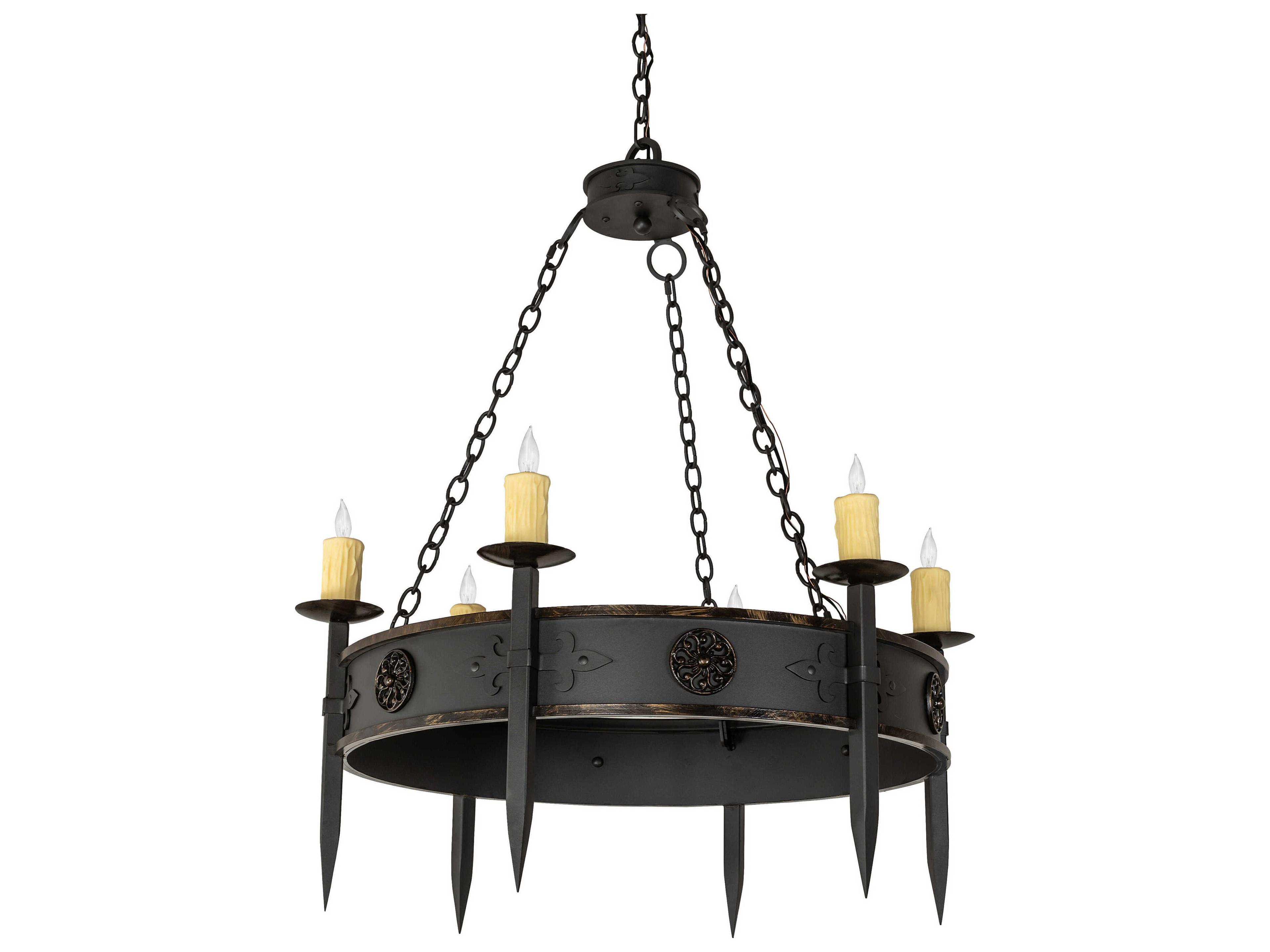 Meyda Calandra 6-Light Wrought Iron Antique Brass Gloss Bronze Candelabra Chandelier