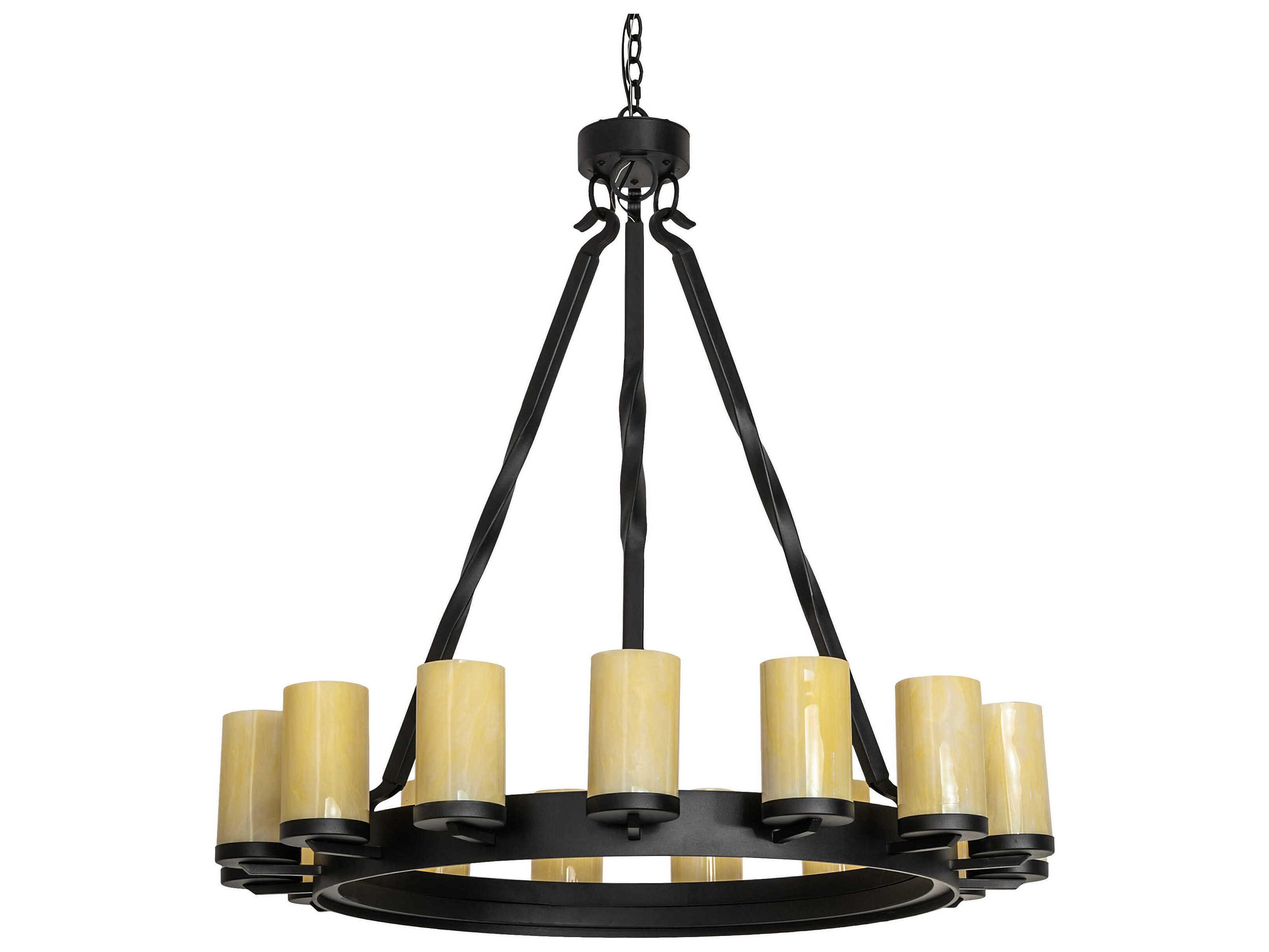 Meyda Noziroh Ring 15-Light Textured Black Glass Cylinder Round Chandelier