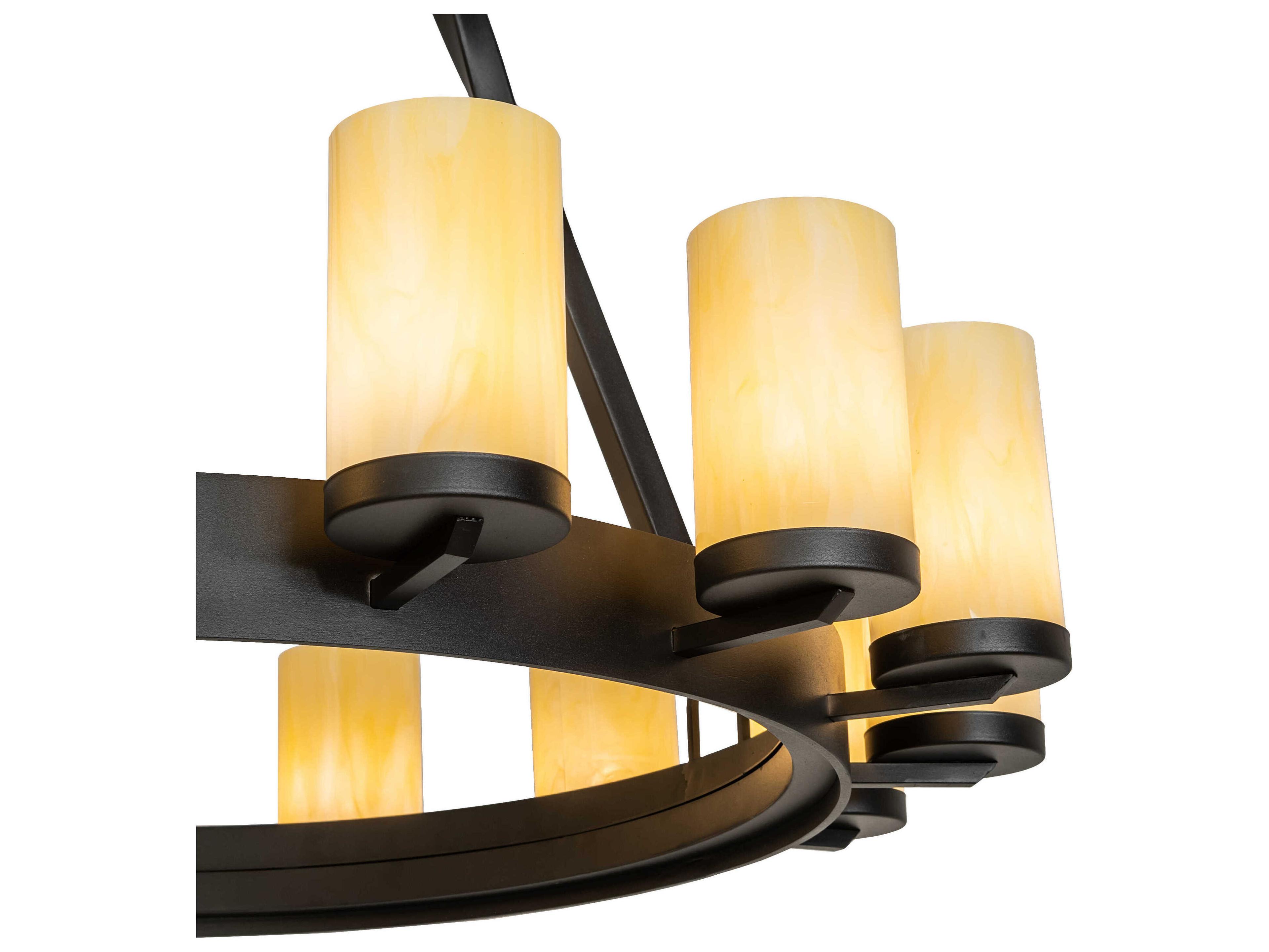 Meyda Noziroh Ring 15-Light Textured Black Glass Cylinder Round Chandelier