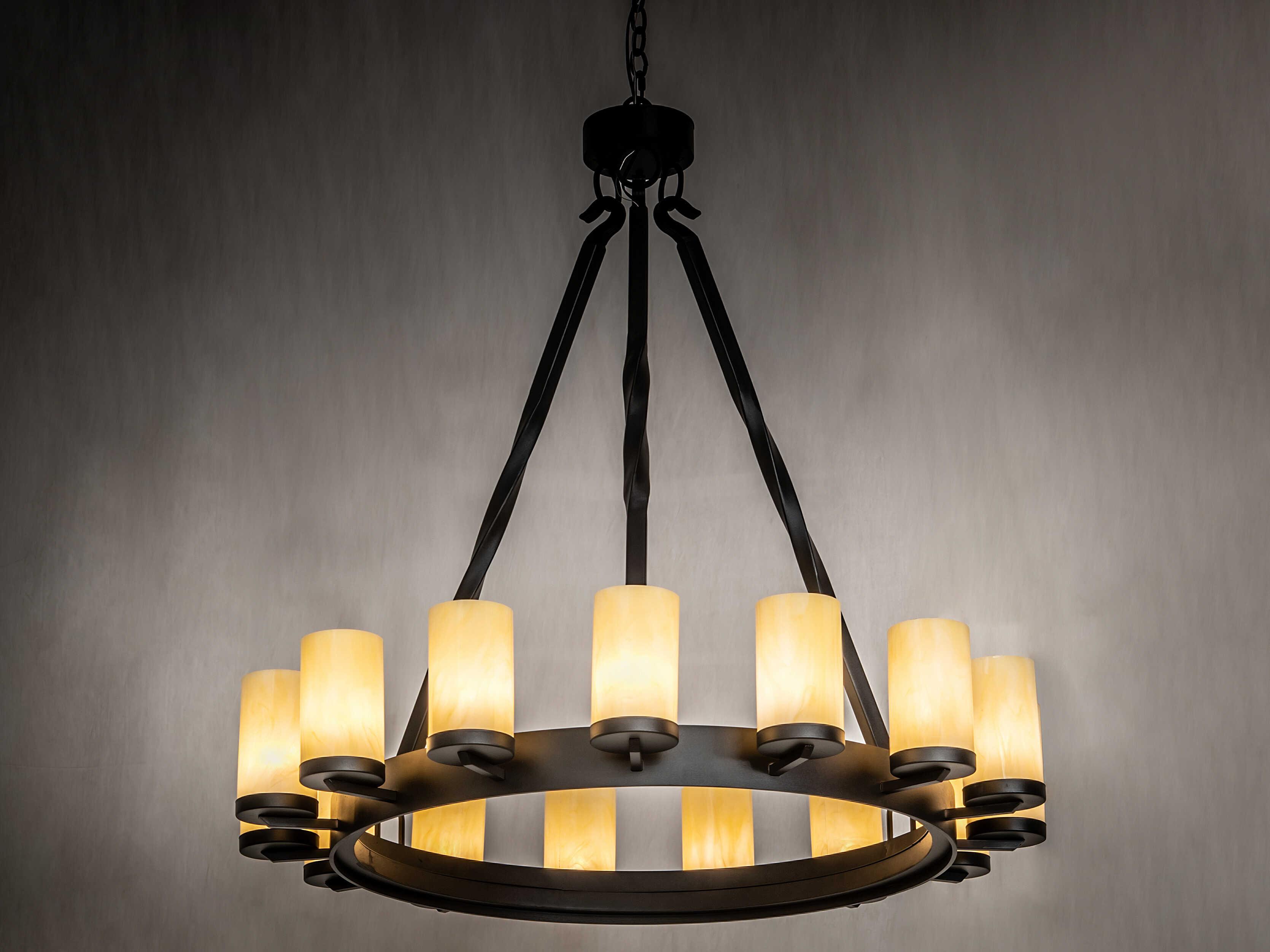 Meyda Noziroh Ring 15-Light Textured Black Glass Cylinder Round Chandelier