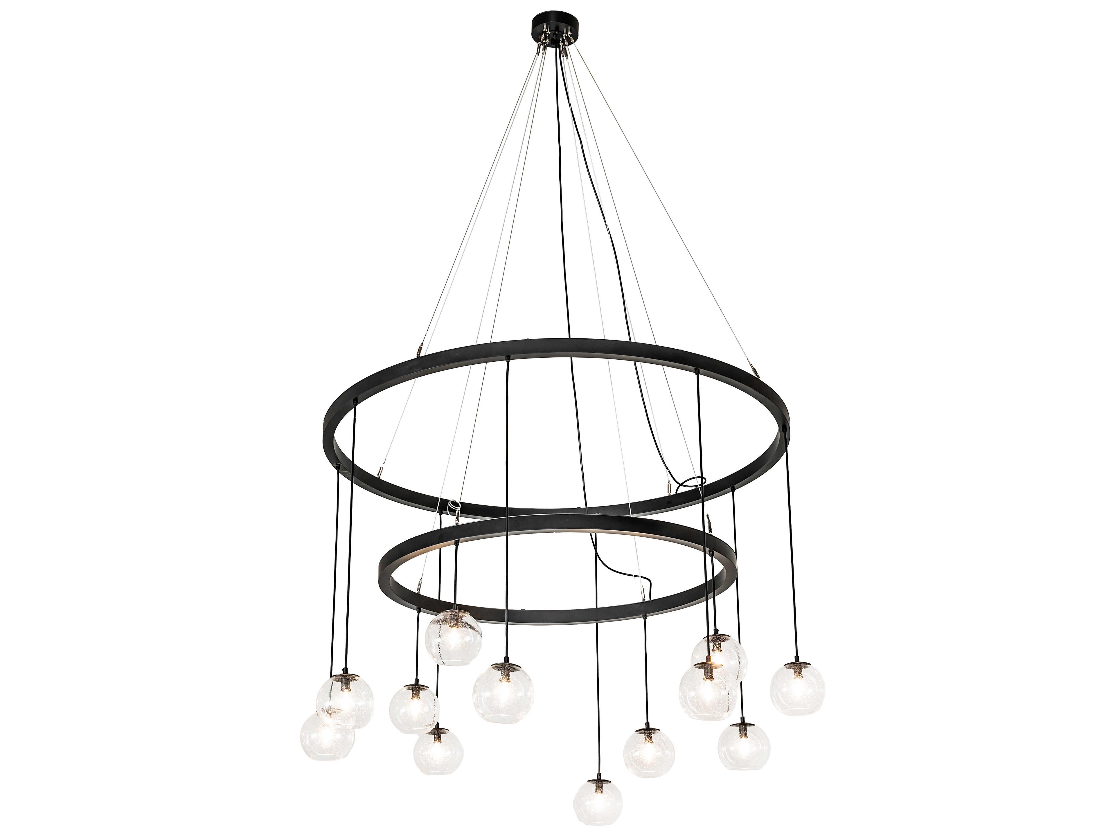 Meyda Bola 12-Light Solar Black Glass Globe Tiered Chandelier