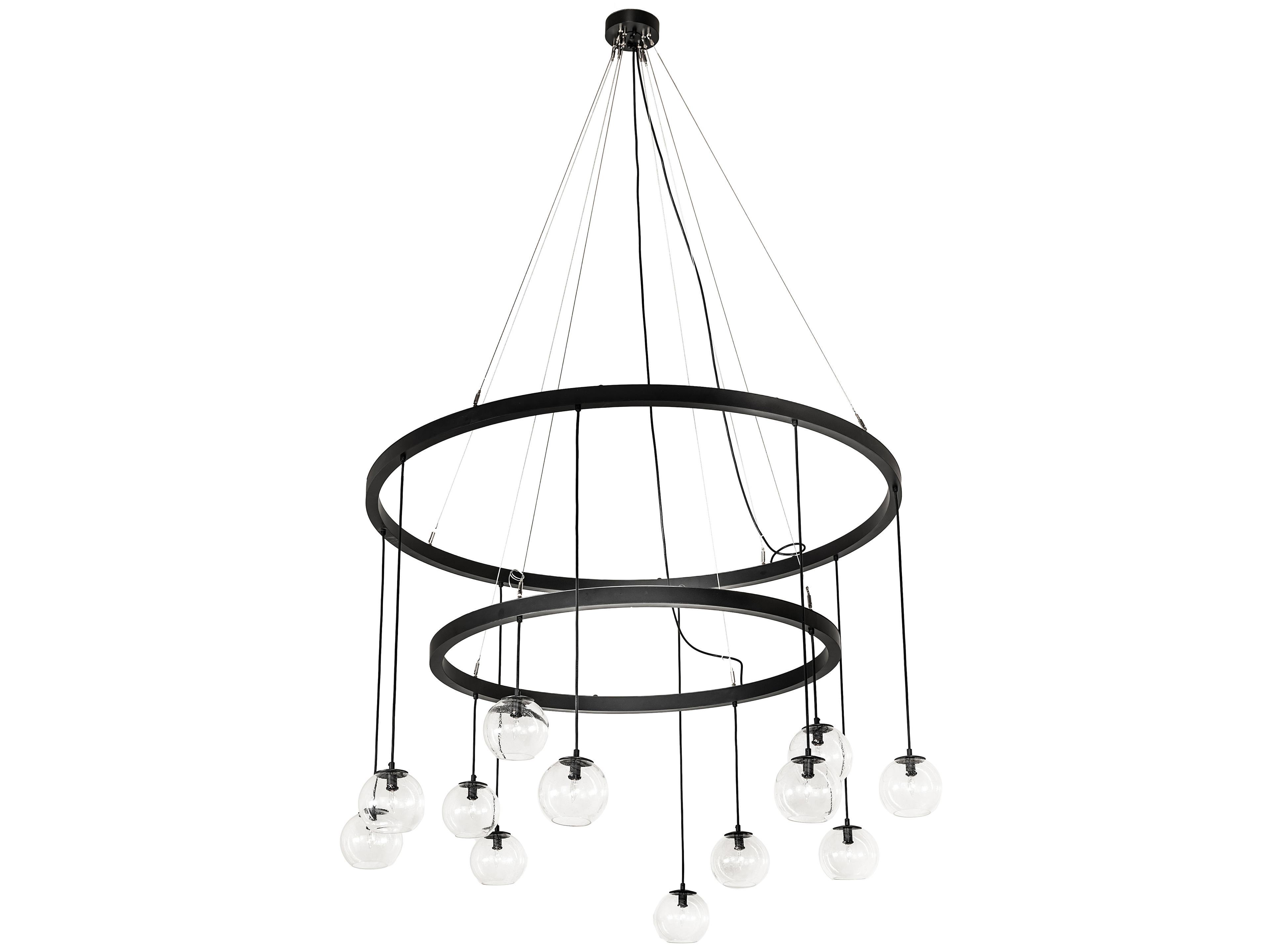 Meyda Bola 12-Light Solar Black Glass Globe Tiered Chandelier